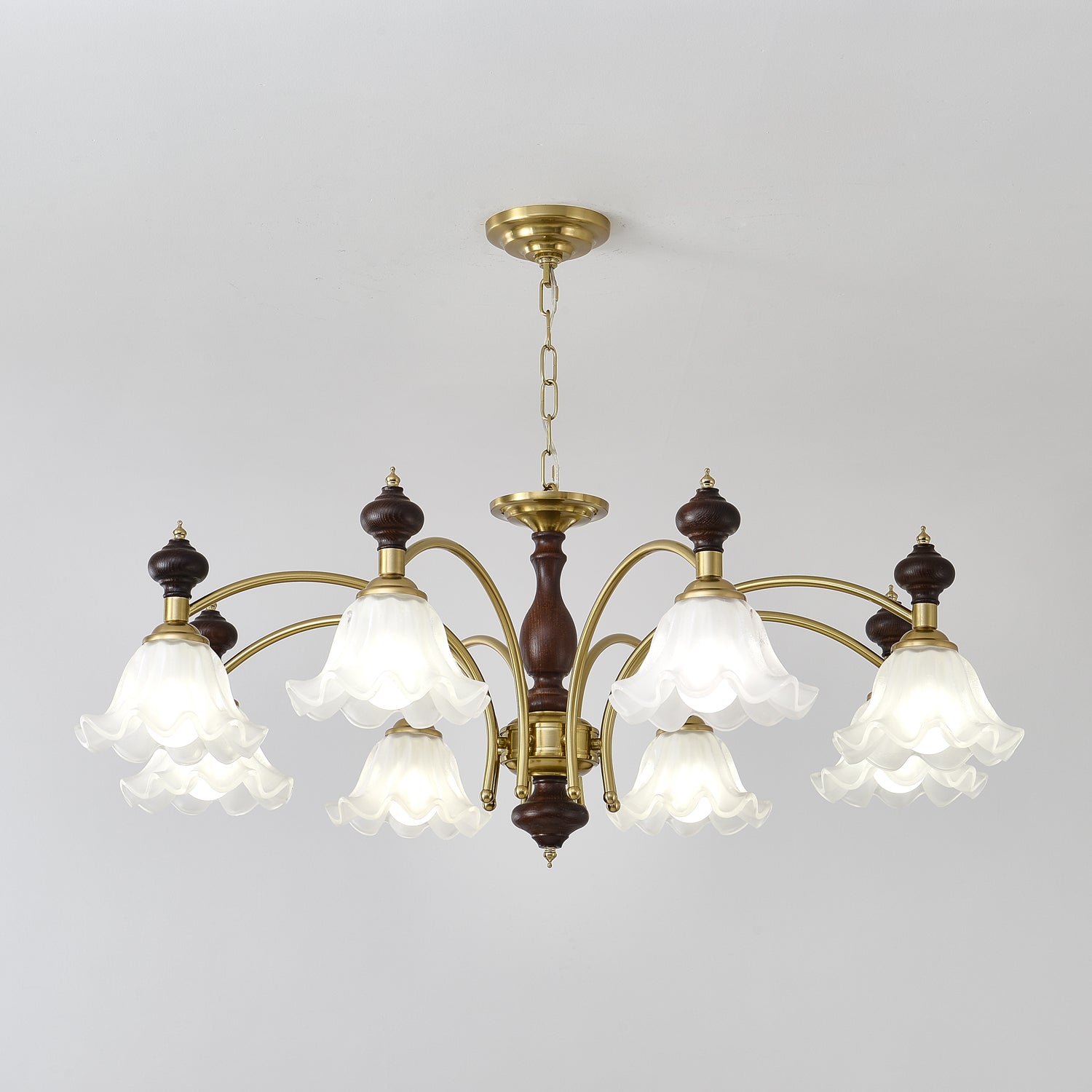 Lustra Lustre Bois Laiton Fleurs en Floraison