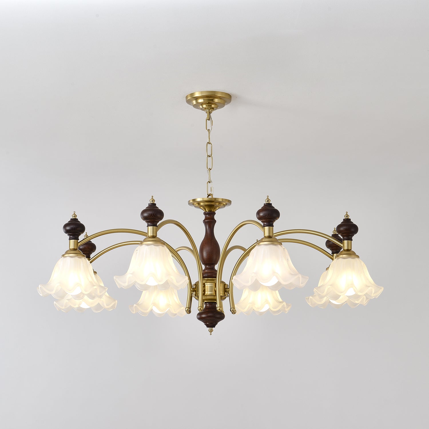 Lustra Lustre Bois Laiton Fleurs en Floraison