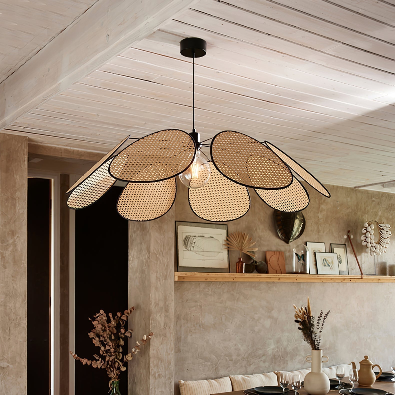 Orvara Suspension Pétale Rattan Fleur