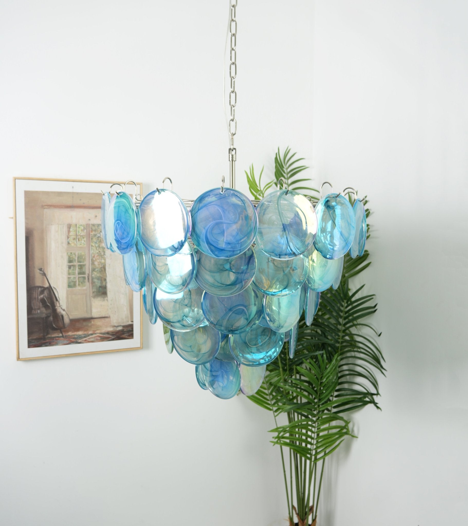 Aurora Lustre Disque en Verre Murano Bleu Élégant