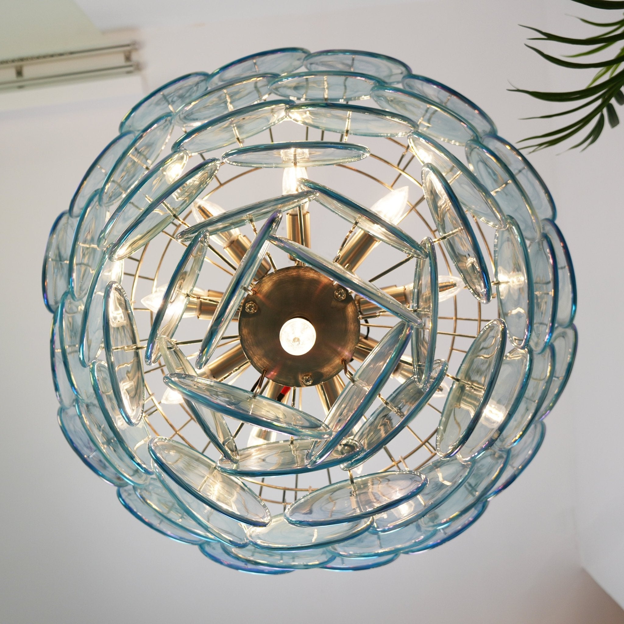 Aurora Lustre Disque en Verre Murano Bleu Élégant