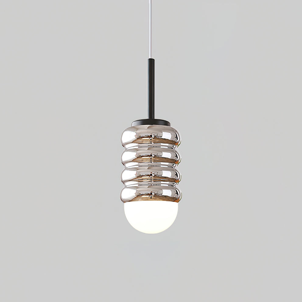 Virelli Suspension Abat-jour Céramique Striée Laiton Chaleureux Midcentury