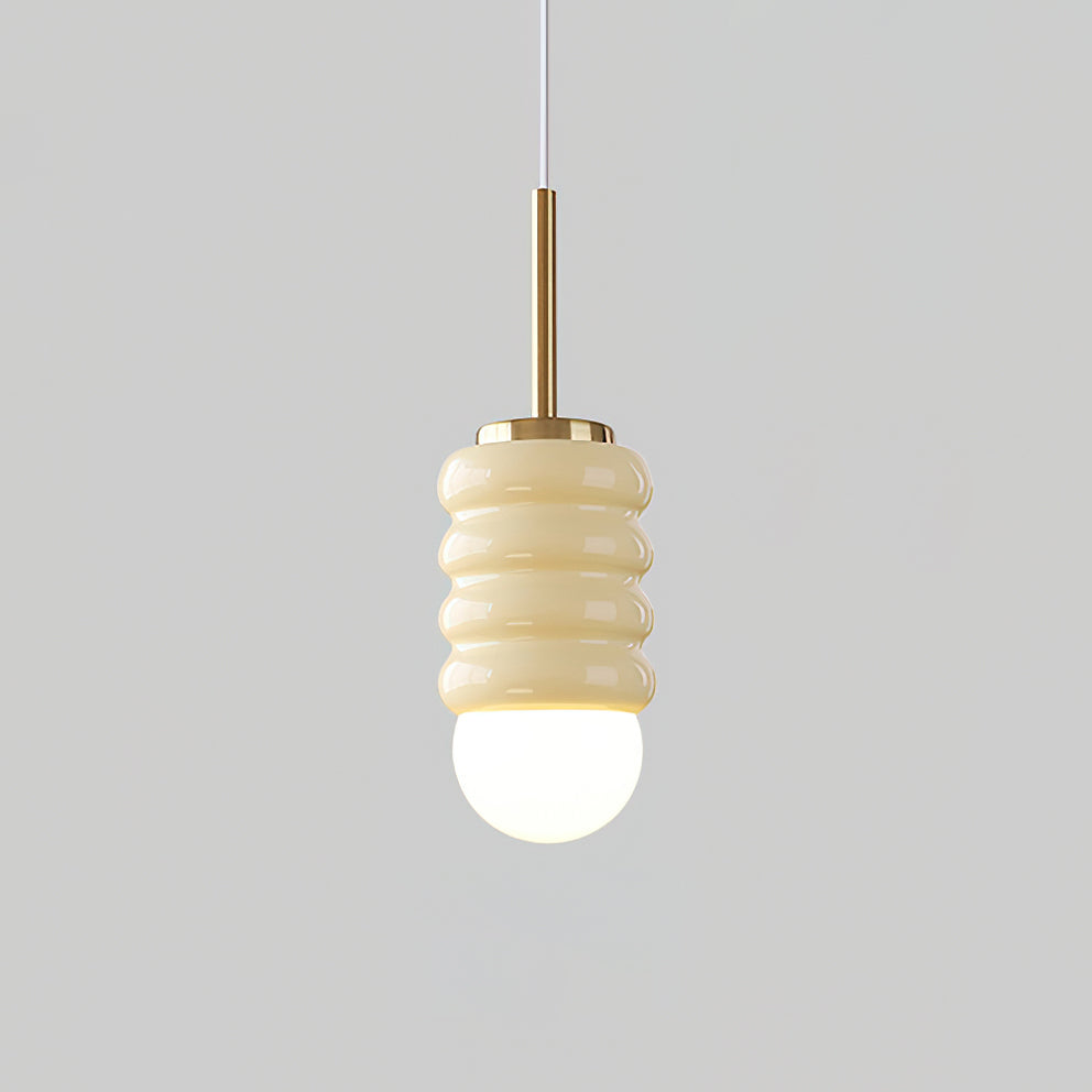 Virelli Suspension Abat-jour Céramique Striée Laiton Chaleureux Midcentury