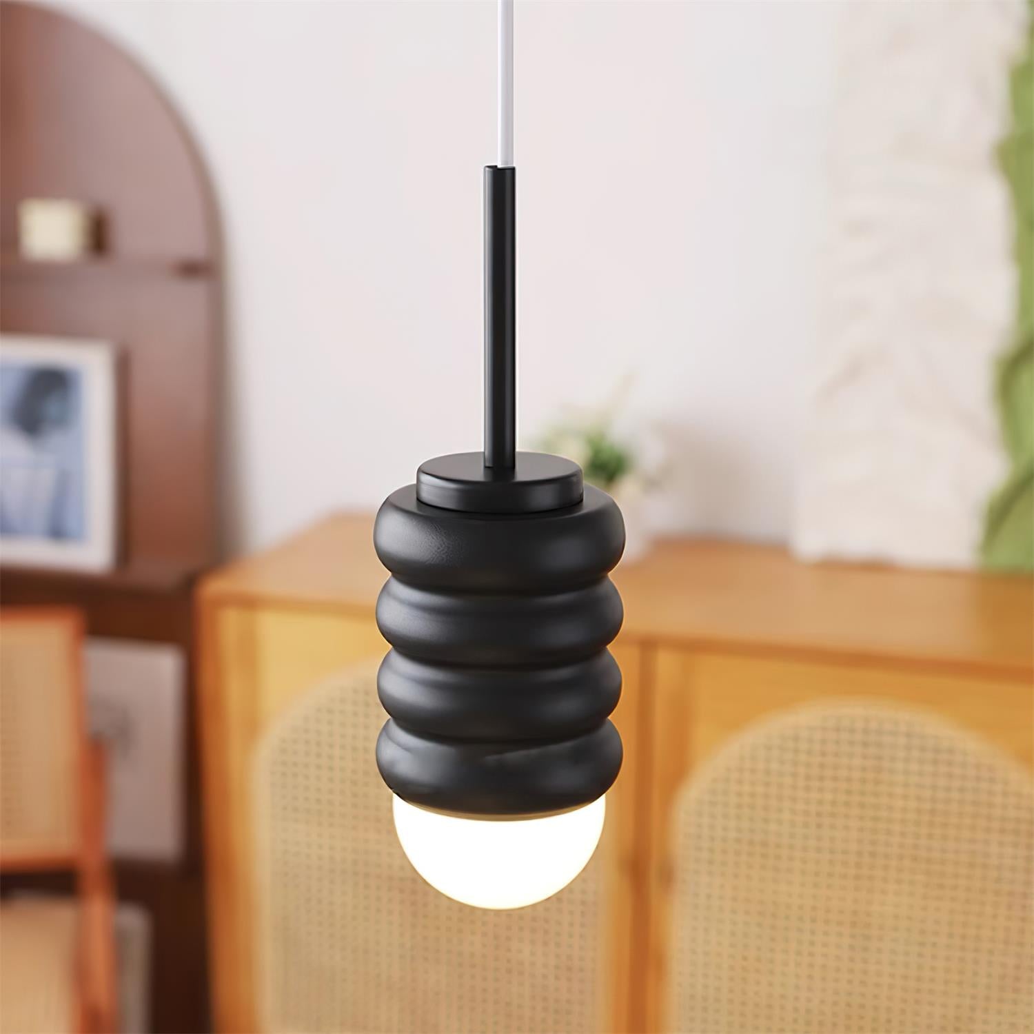 Virelli Suspension Abat-jour Céramique Striée Laiton Chaleureux Midcentury