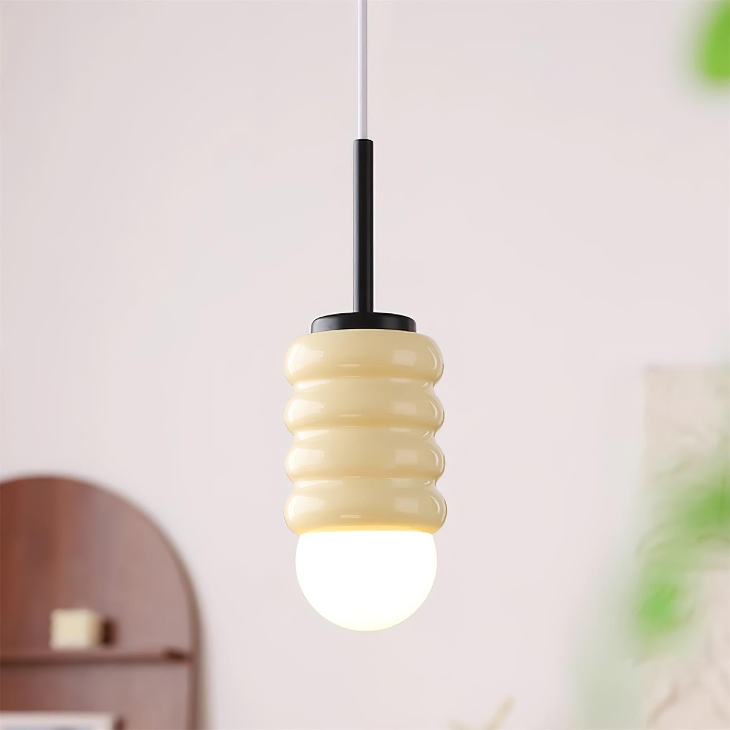 Virelli Suspension Abat-jour Céramique Striée Laiton Chaleureux Midcentury