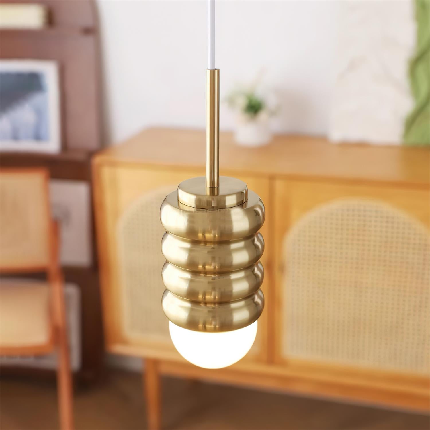 Virelli Suspension Abat-jour Céramique Striée Laiton Chaleureux Midcentury