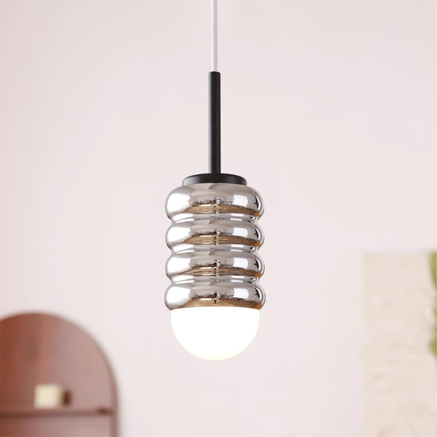 Virelli Suspension Abat-jour Céramique Striée Laiton Chaleureux Midcentury