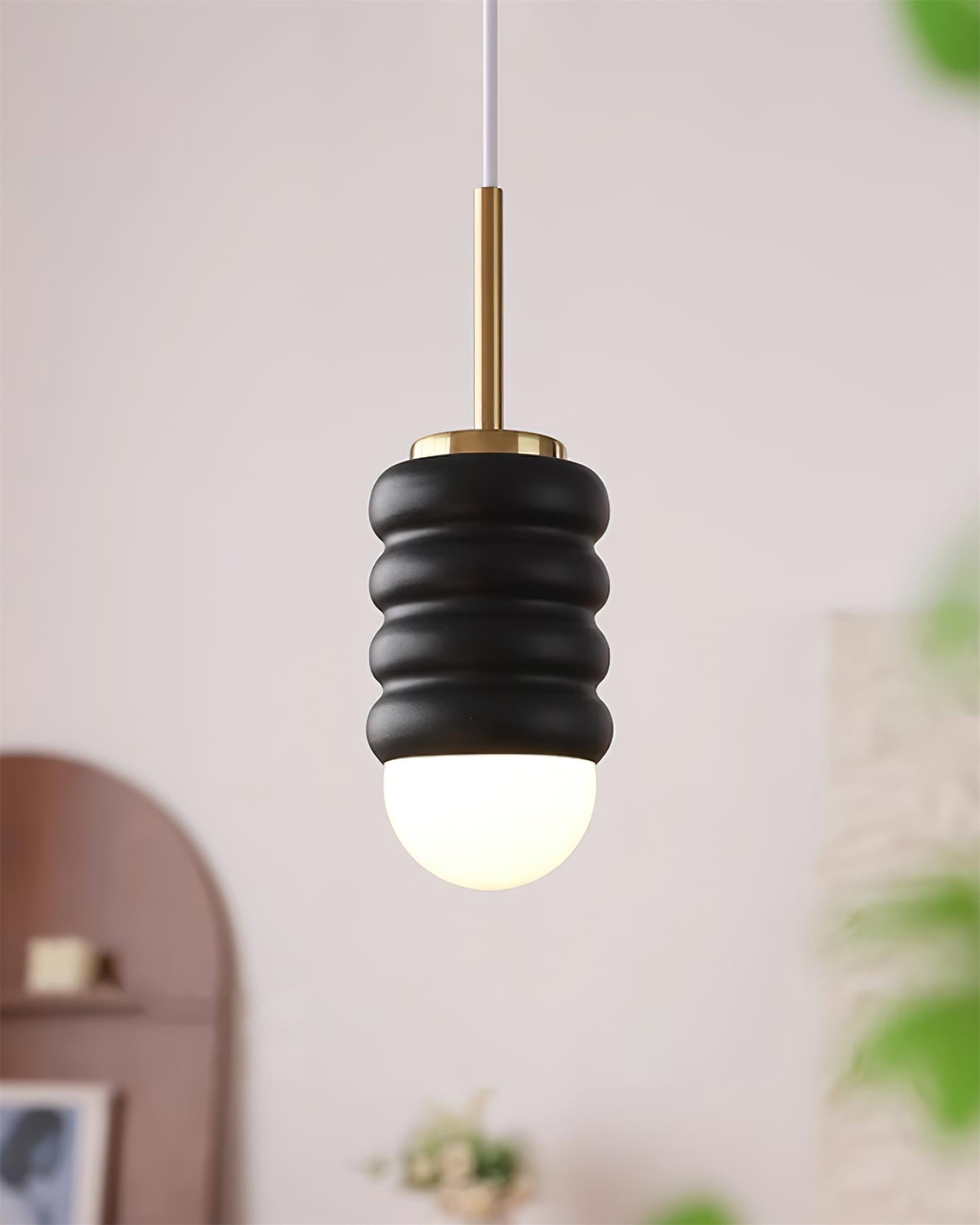 Virelli Suspension Abat-jour Céramique Striée Laiton Chaleureux Midcentury