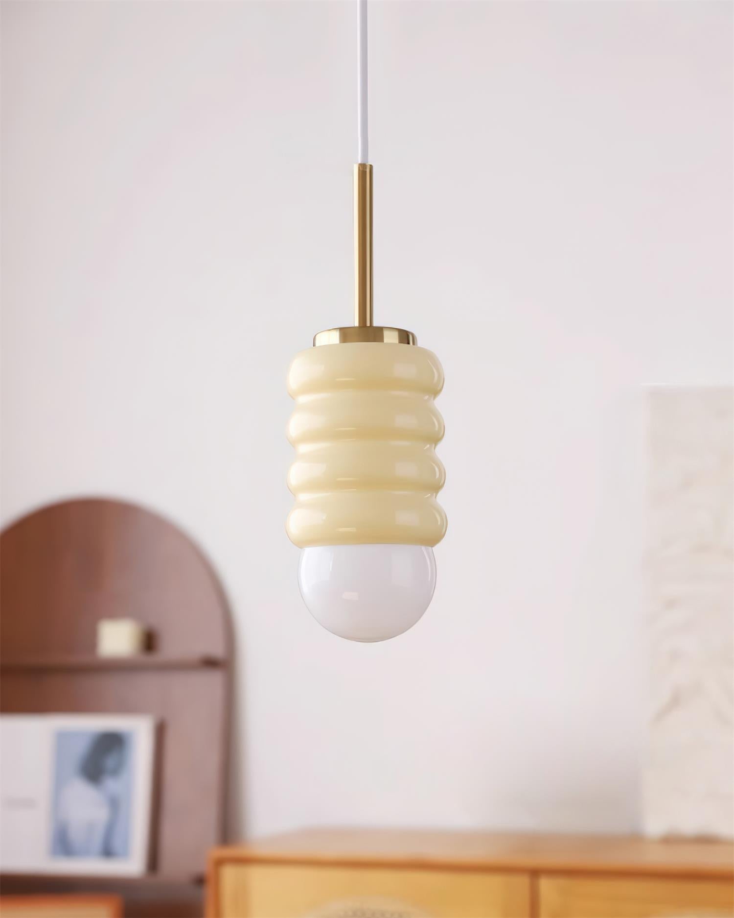 Virelli Suspension Abat-jour Céramique Striée Laiton Chaleureux Midcentury