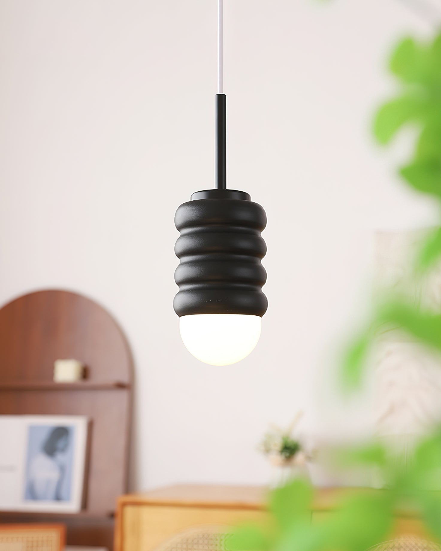 Virelli Suspension Abat-jour Céramique Striée Laiton Chaleureux Midcentury