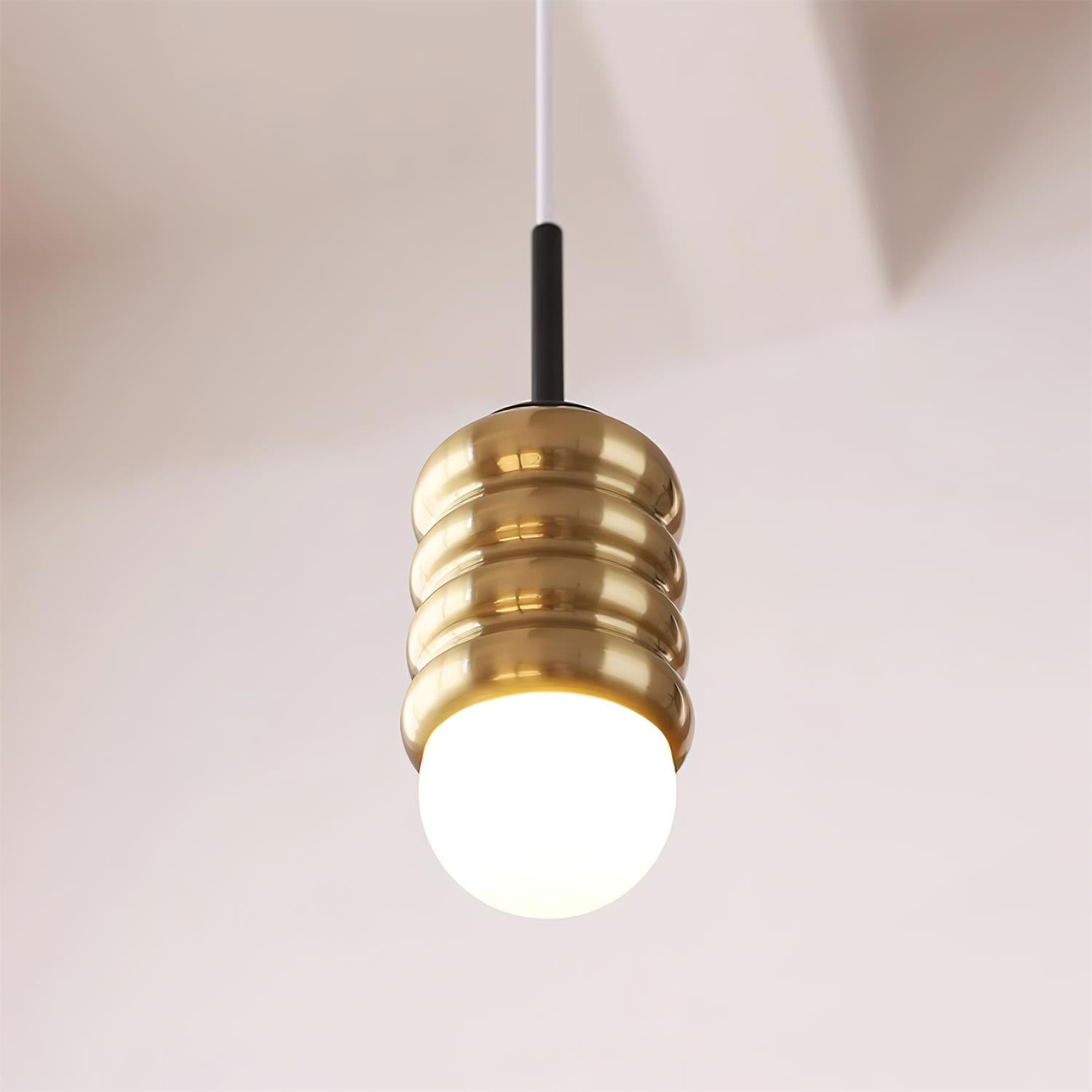 Virelli Suspension Abat-jour Céramique Striée Laiton Chaleureux Midcentury
