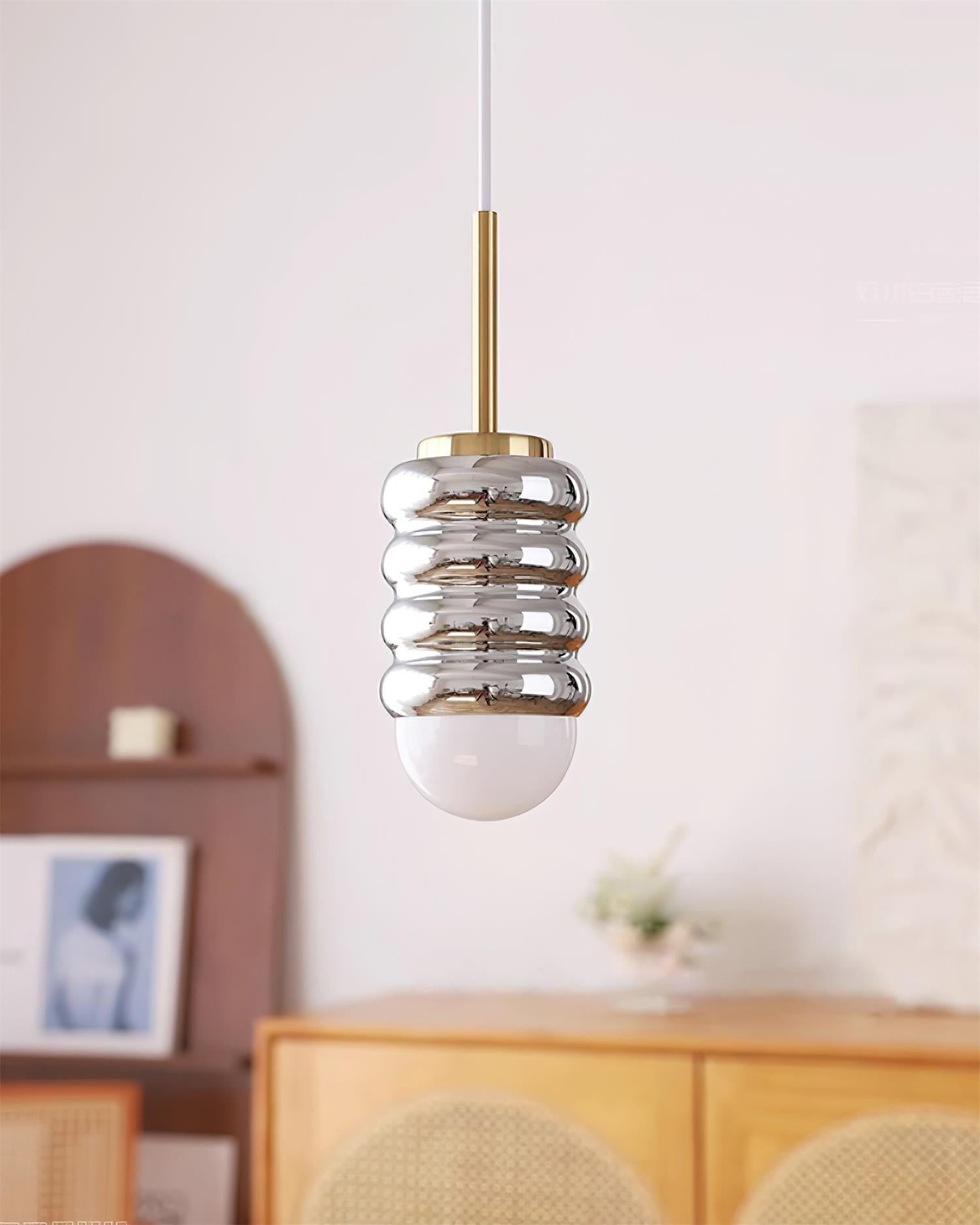 Virelli Suspension Abat-jour Céramique Striée Laiton Chaleureux Midcentury