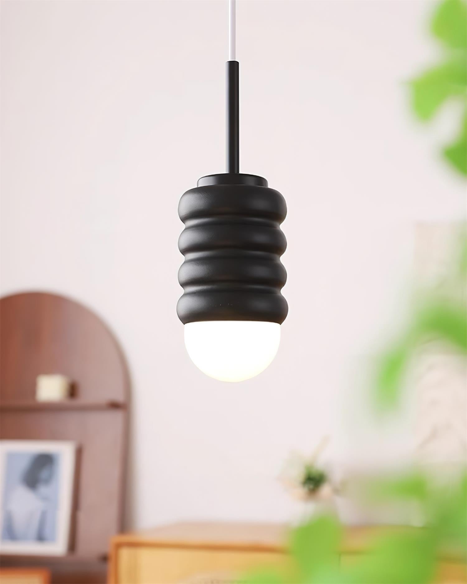 Virelli Suspension Abat-jour Céramique Striée Laiton Chaleureux Midcentury
