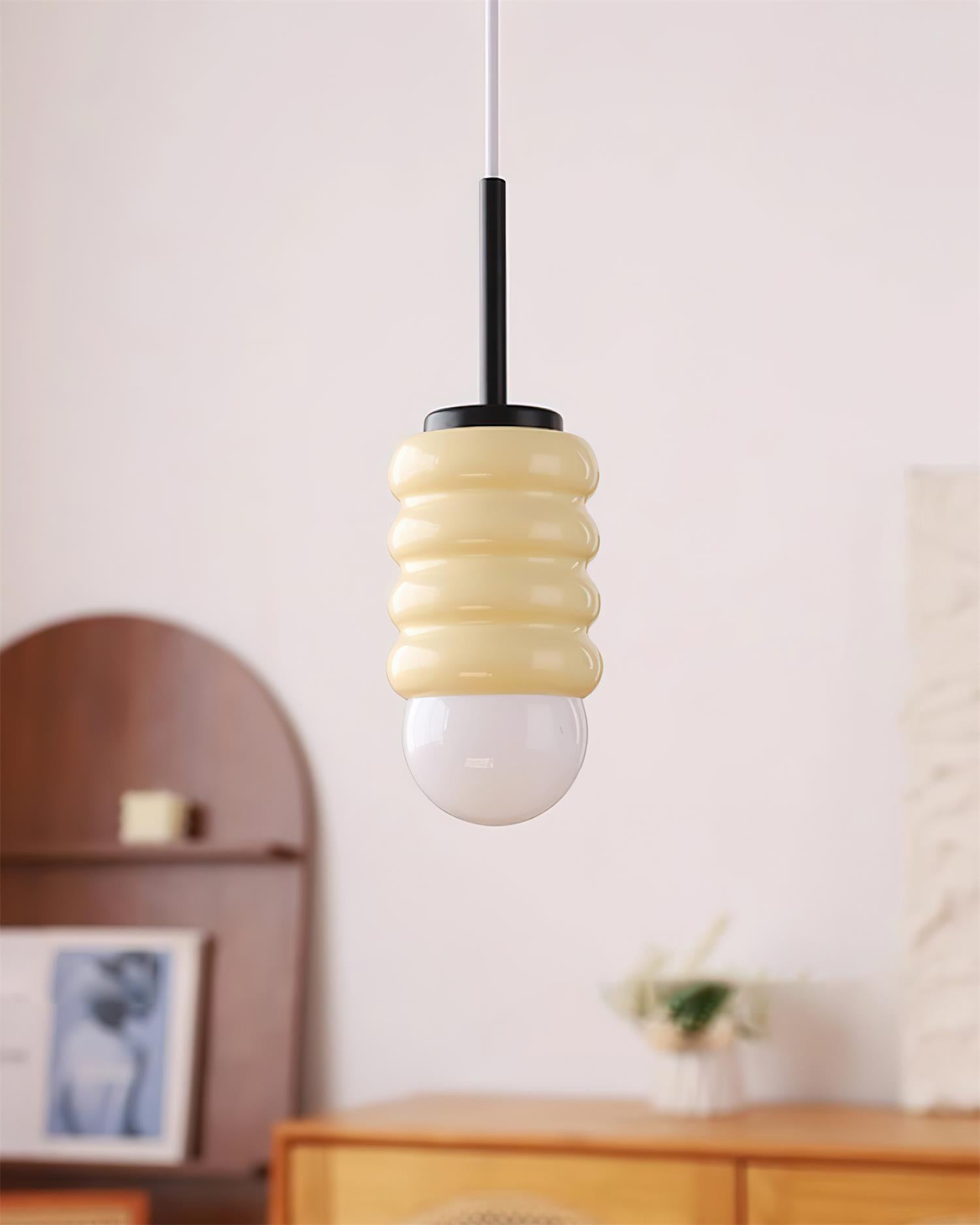 Virelli Suspension Abat-jour Céramique Striée Laiton Chaleureux Midcentury
