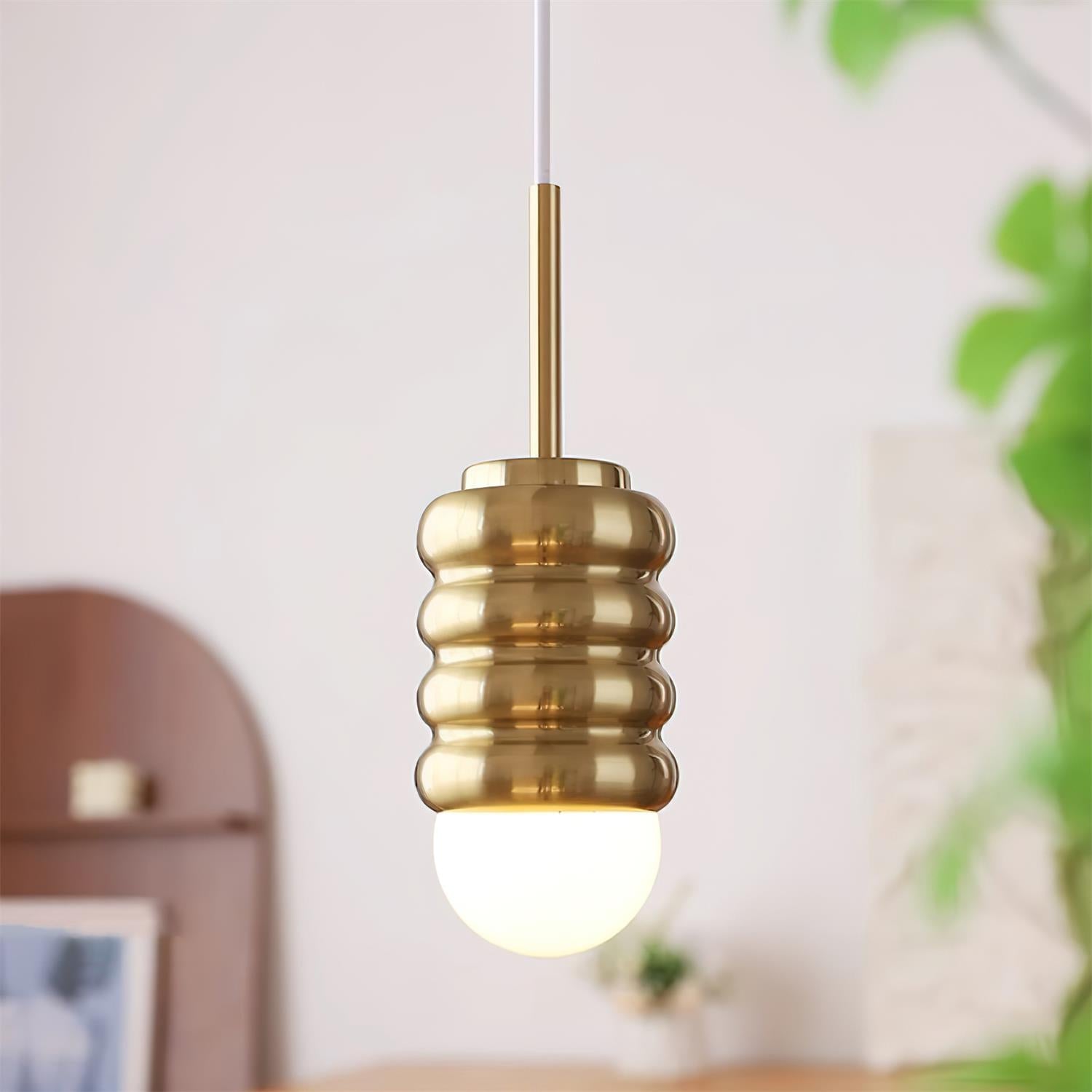 Virelli Suspension Abat-jour Céramique Striée Laiton Chaleureux Midcentury