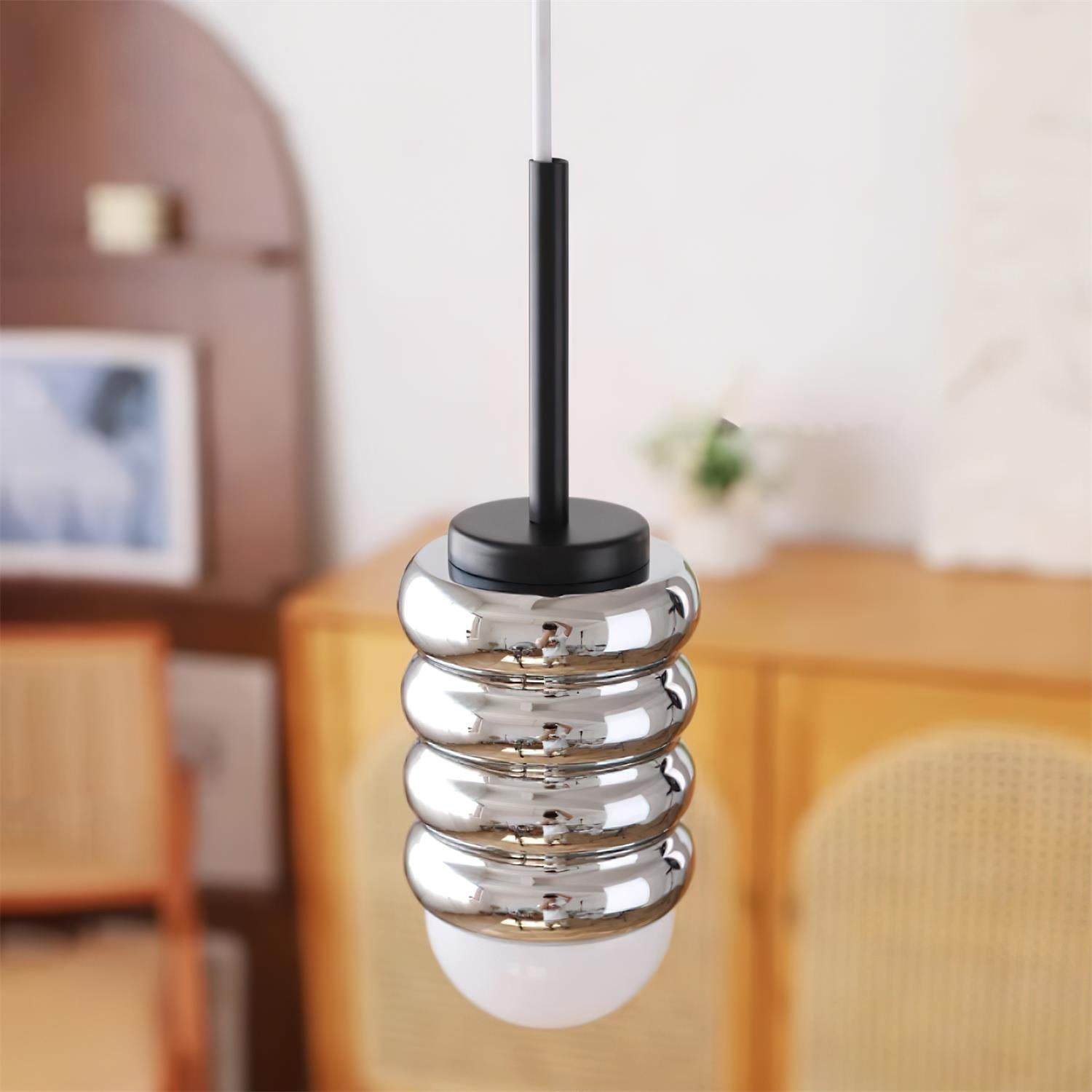 Virelli Suspension Abat-jour Céramique Striée Laiton Chaleureux Midcentury