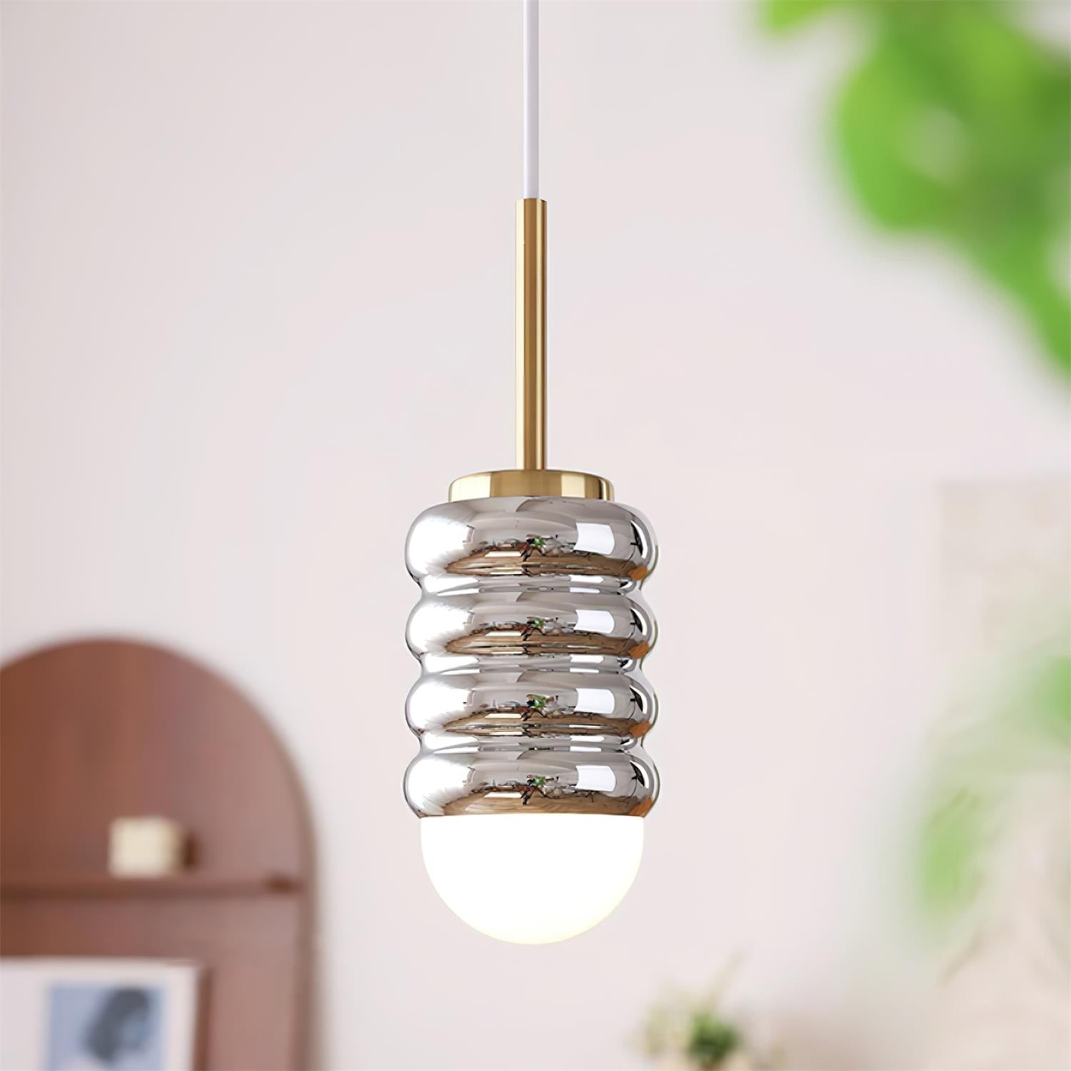 Virelli Suspension Abat-jour Céramique Striée Laiton Chaleureux Midcentury