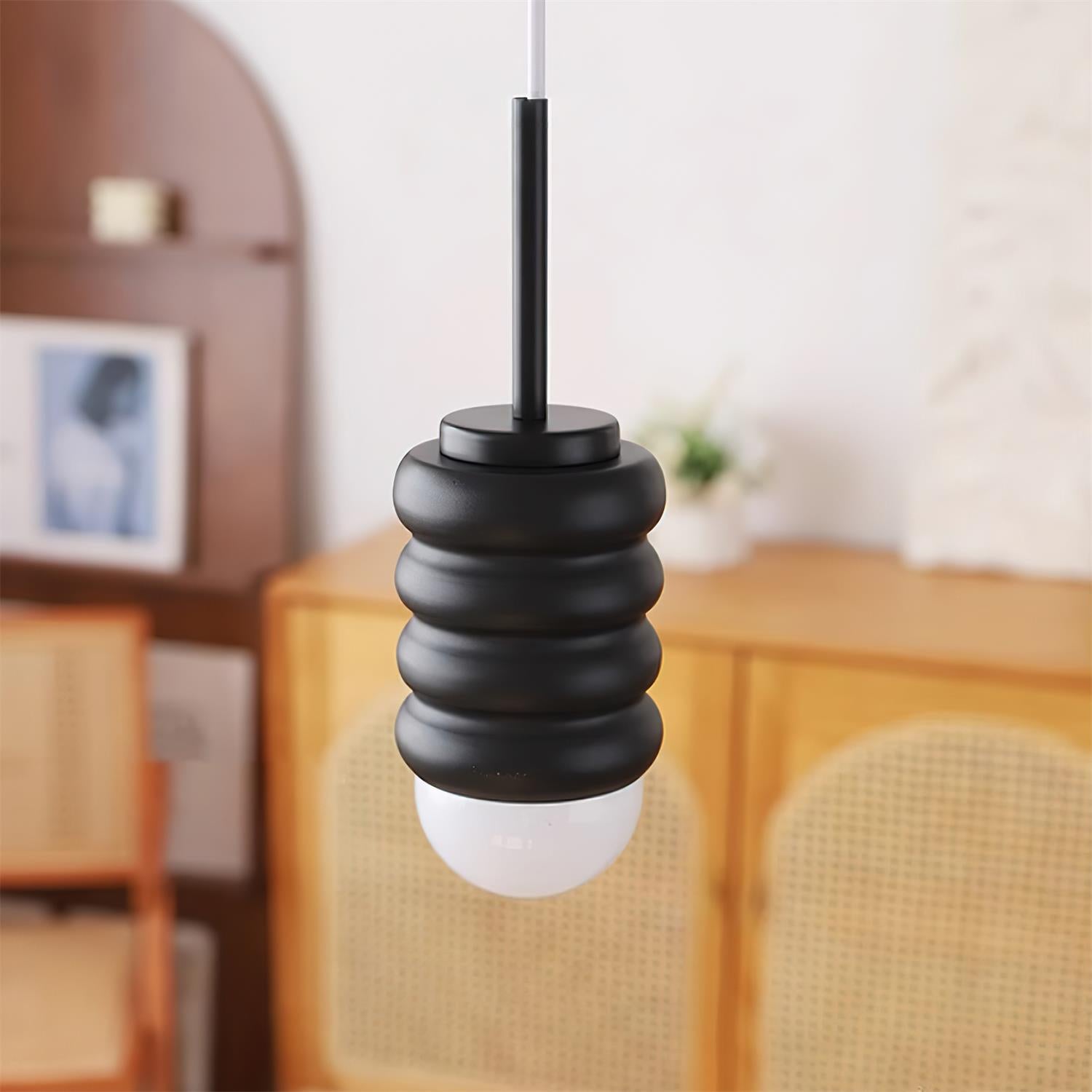 Virelli Suspension Abat-jour Céramique Striée Laiton Chaleureux Midcentury