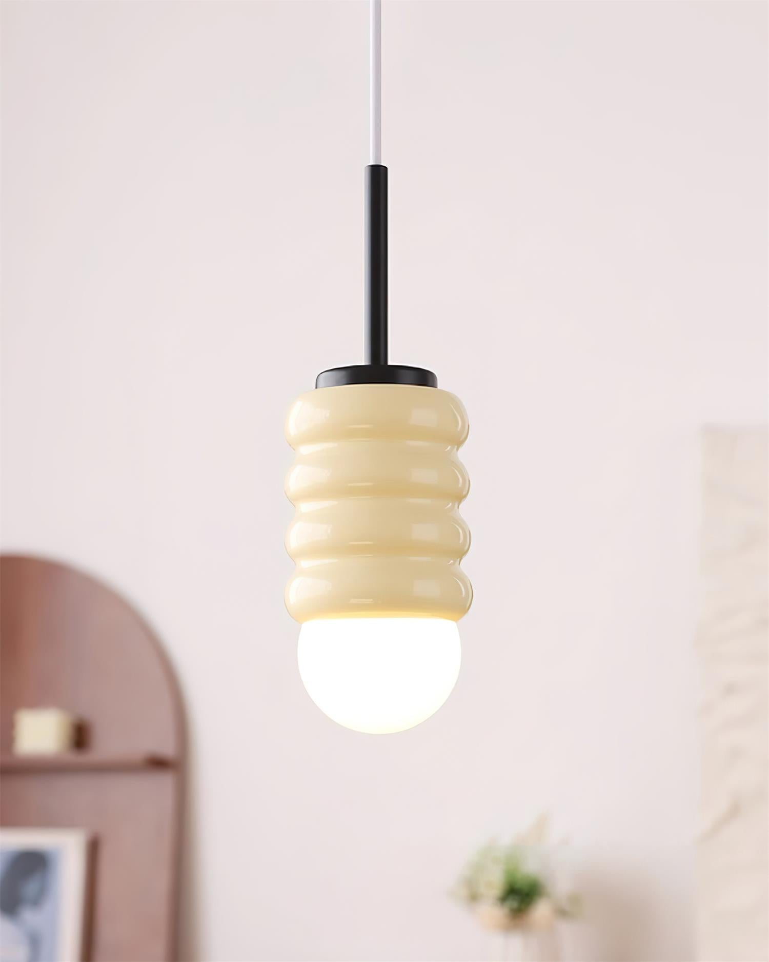 Virelli Suspension Abat-jour Céramique Striée Laiton Chaleureux Midcentury