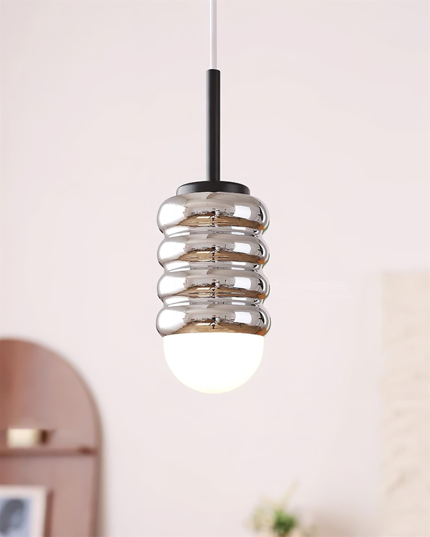 Virelli Suspension Abat-jour Céramique Striée Laiton Chaleureux Midcentury