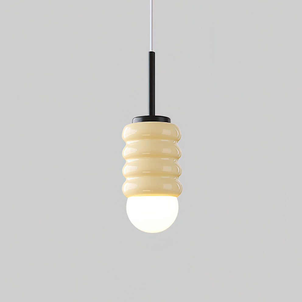 Virelli Suspension Abat-jour Céramique Striée Laiton Chaleureux Midcentury