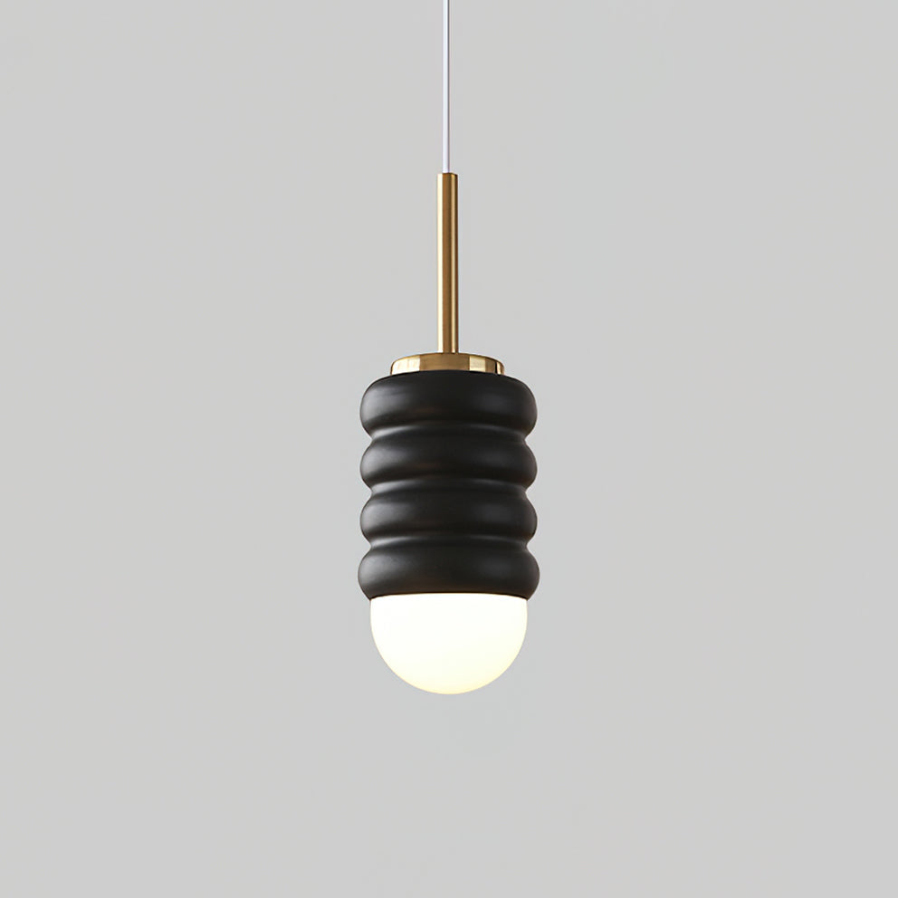 Virelli Suspension Abat-jour Céramique Striée Laiton Chaleureux Midcentury