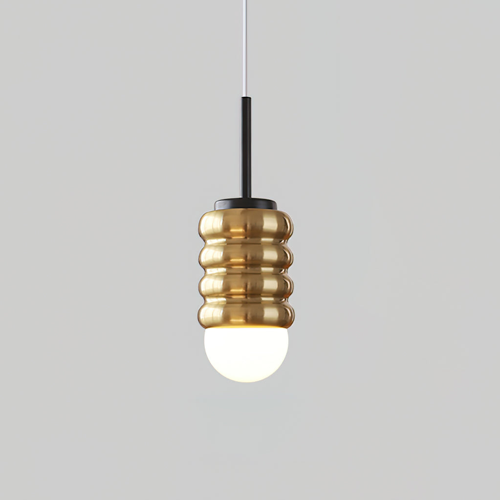 Virelli Suspension Abat-jour Céramique Striée Laiton Chaleureux Midcentury
