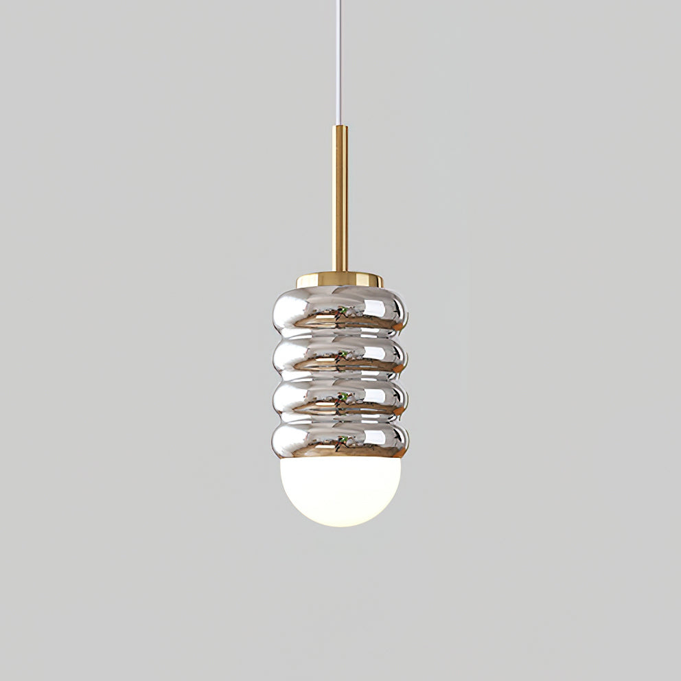Virelli Suspension Abat-jour Céramique Striée Laiton Chaleureux Midcentury