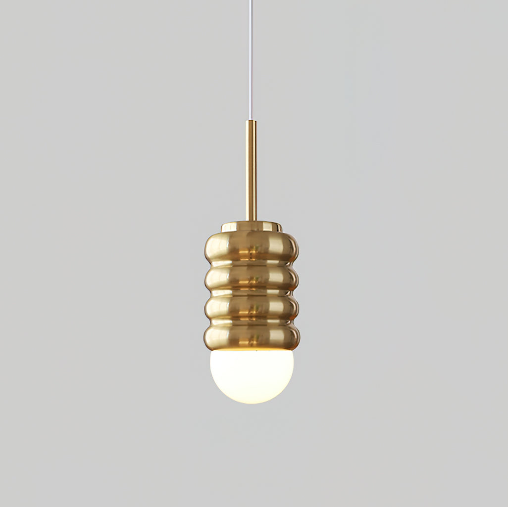 Virelli Suspension Abat-jour Céramique Striée Laiton Chaleureux Midcentury