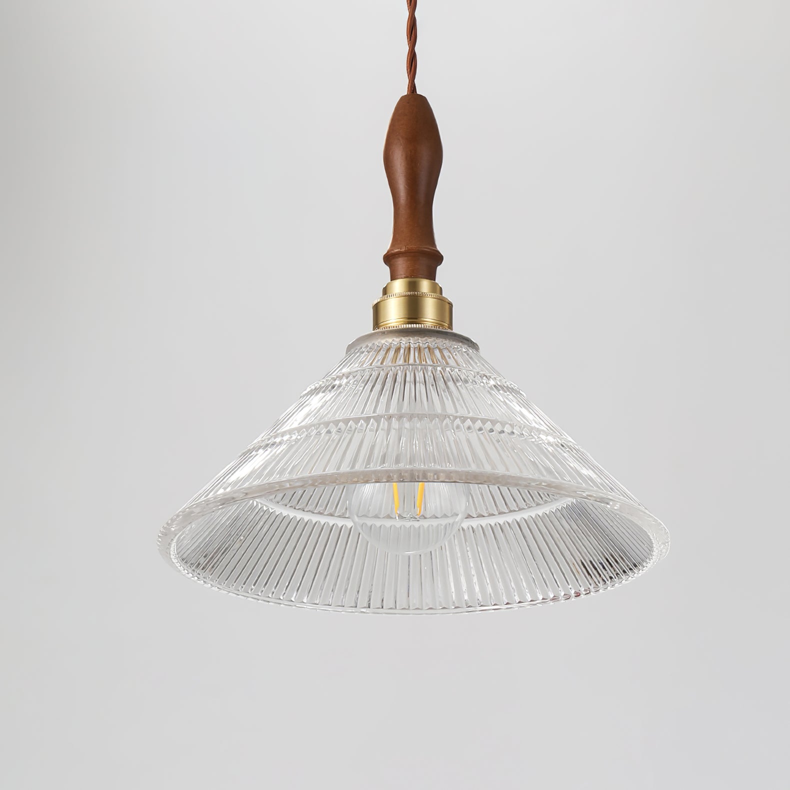 Arcara Suspension en Bois et Verre Ondulé Vintage