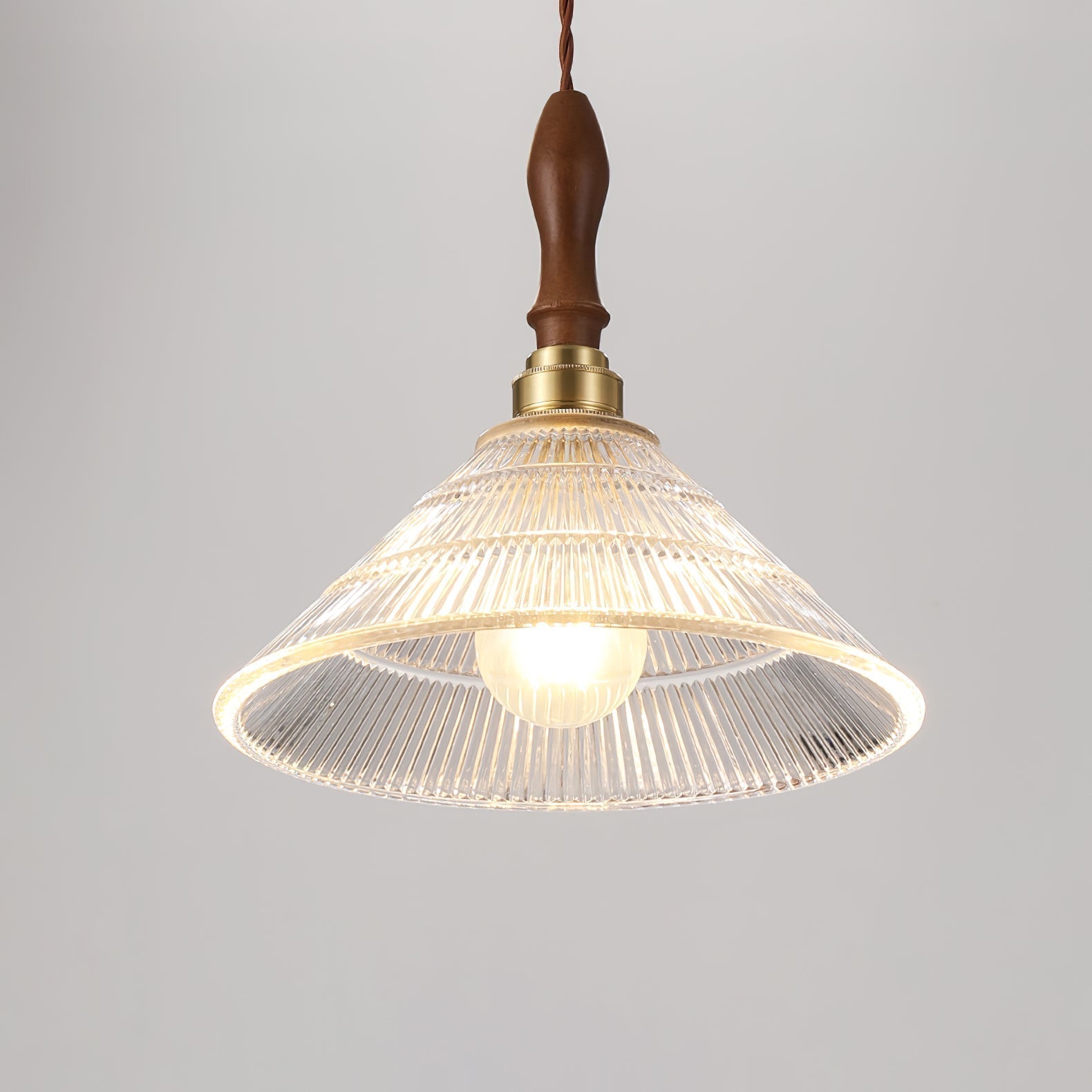 Arcara Suspension en Bois et Verre Ondulé Vintage