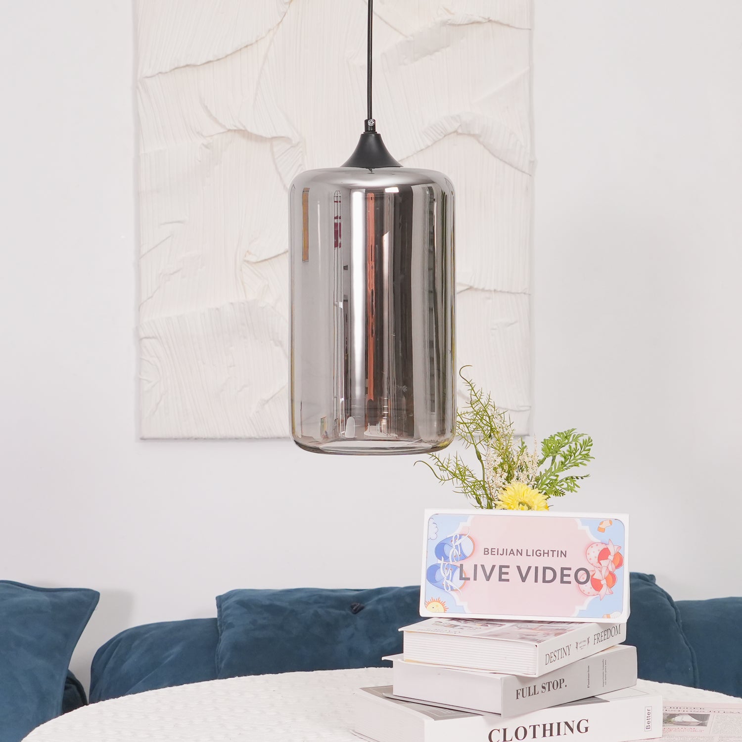June Suspension Luminaire Industriel Verre Gris Fumé