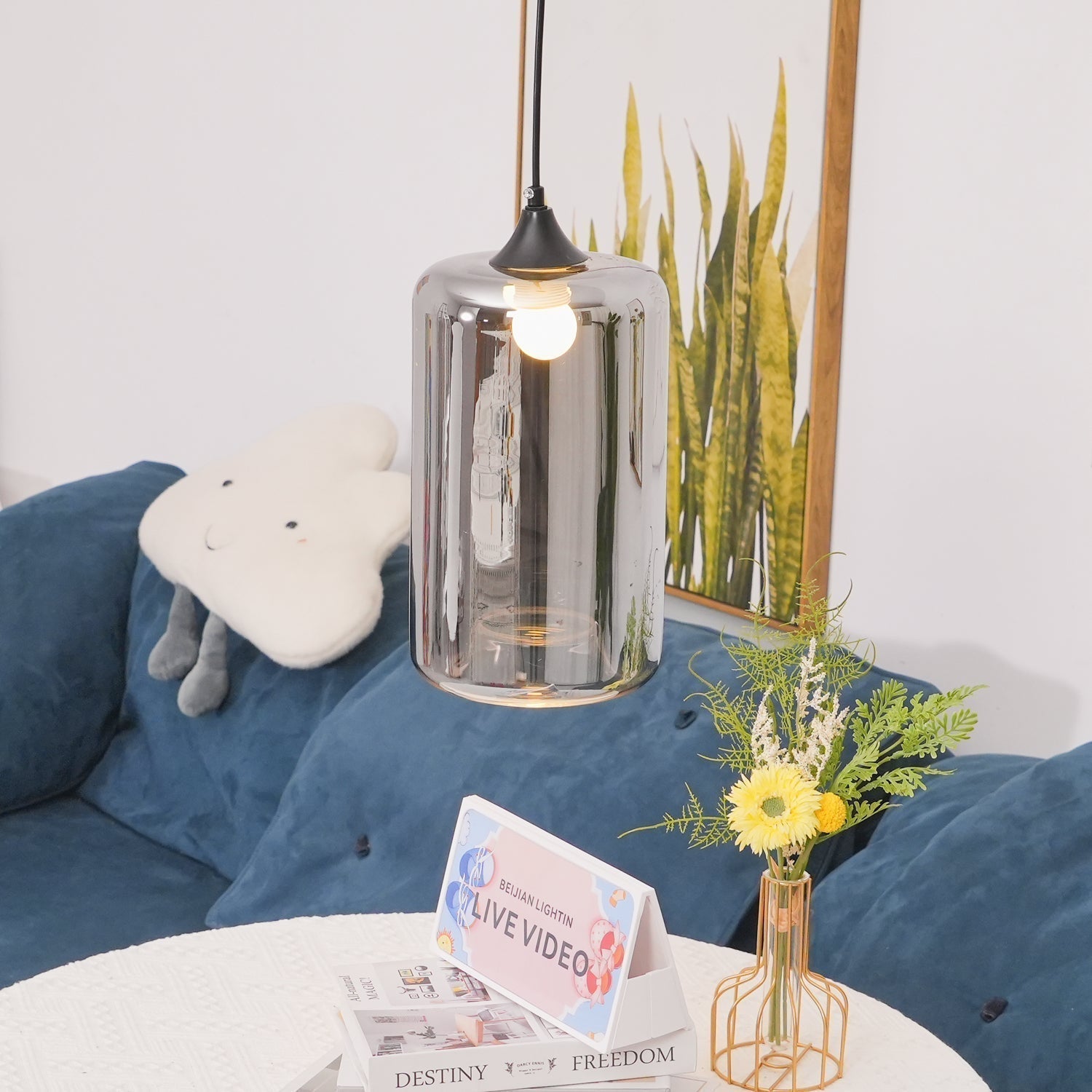 June Suspension Luminaire Industriel Verre Gris Fumé