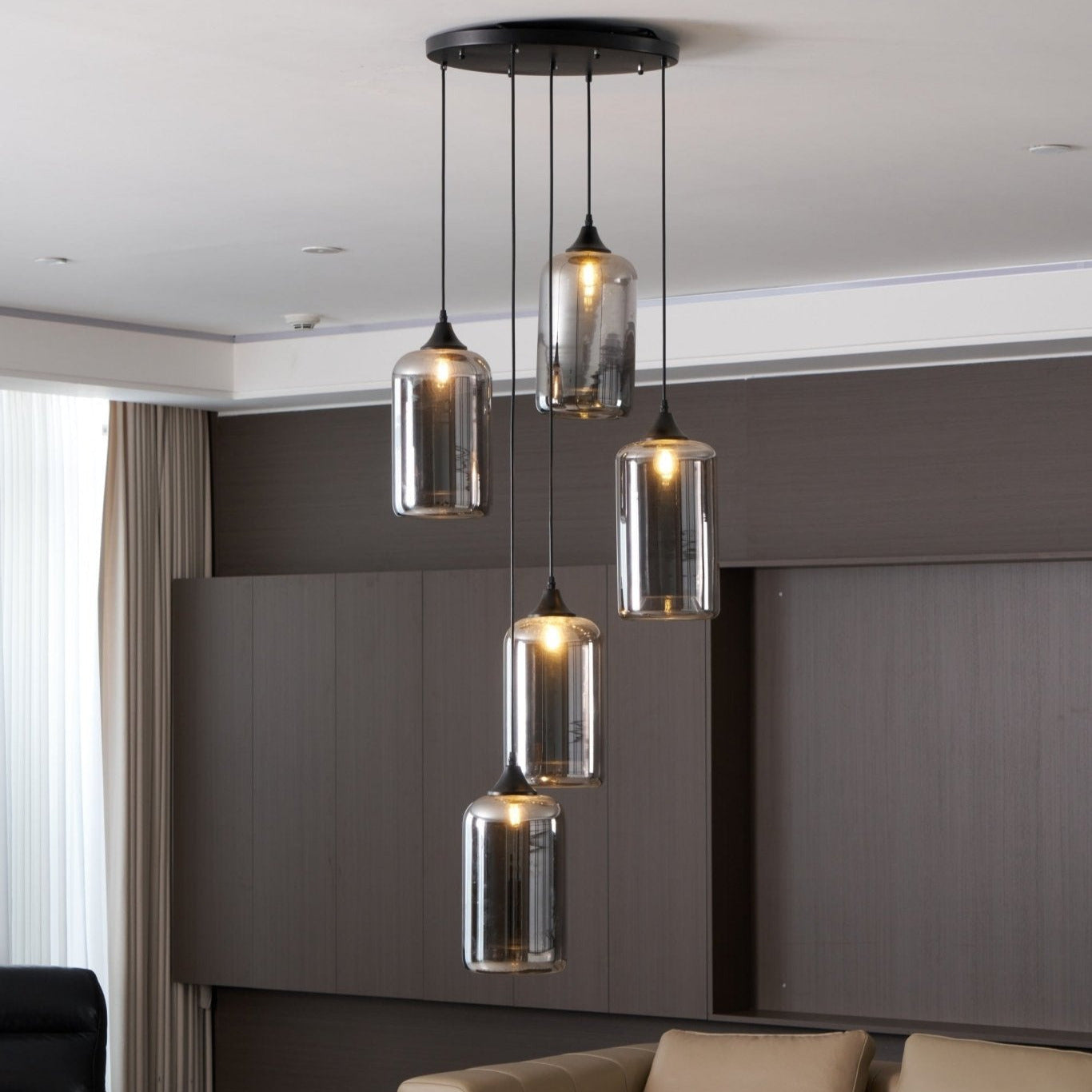 June Suspension Luminaire Industriel Verre Gris Fumé