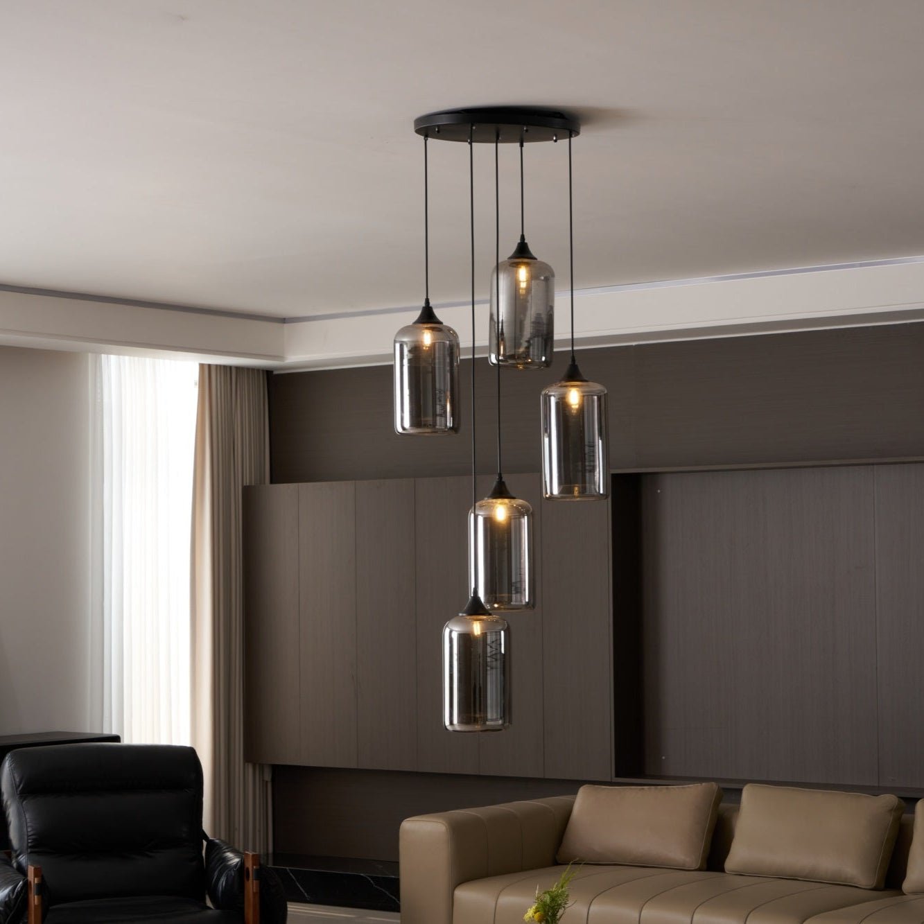 June Suspension Luminaire Industriel Verre Gris Fumé