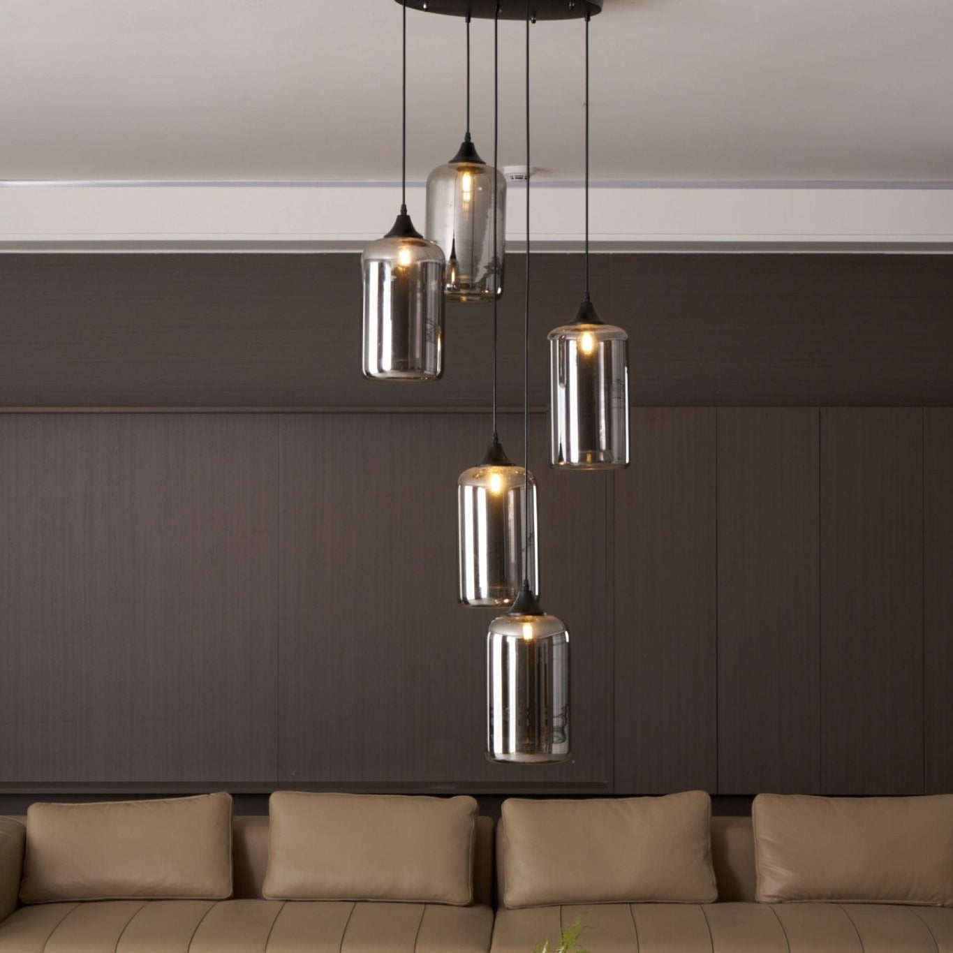 June Suspension Luminaire Industriel Verre Gris Fumé