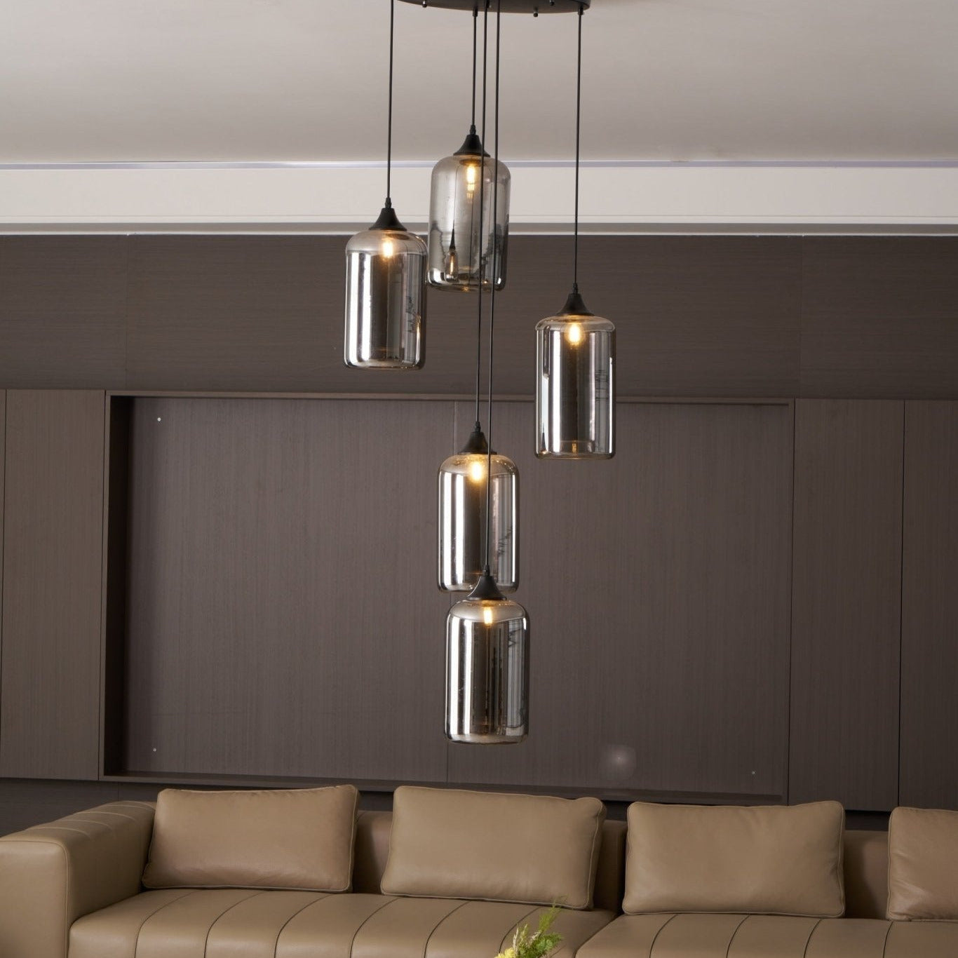 June Suspension Luminaire Industriel Verre Gris Fumé