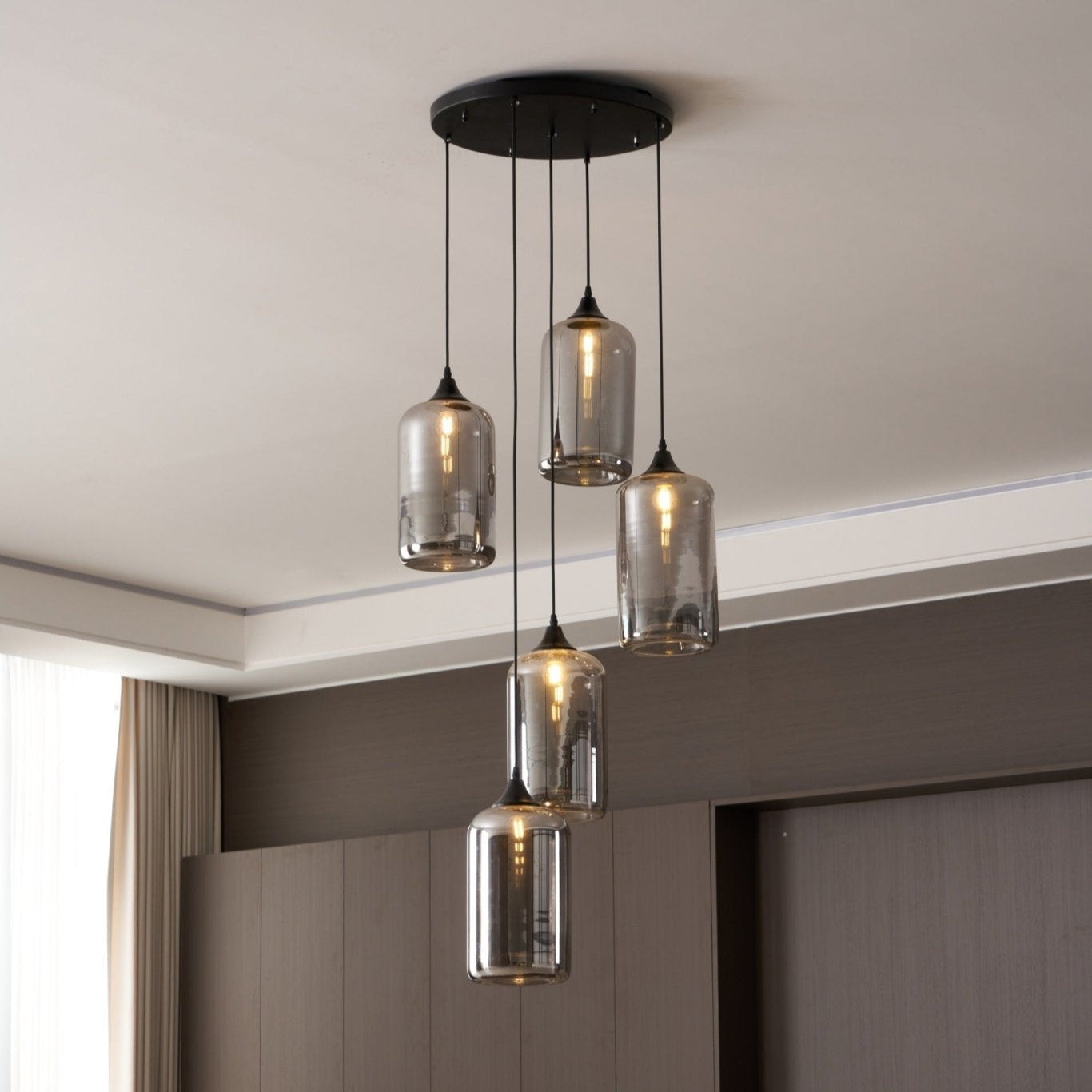 June Suspension Luminaire Industriel Verre Gris Fumé