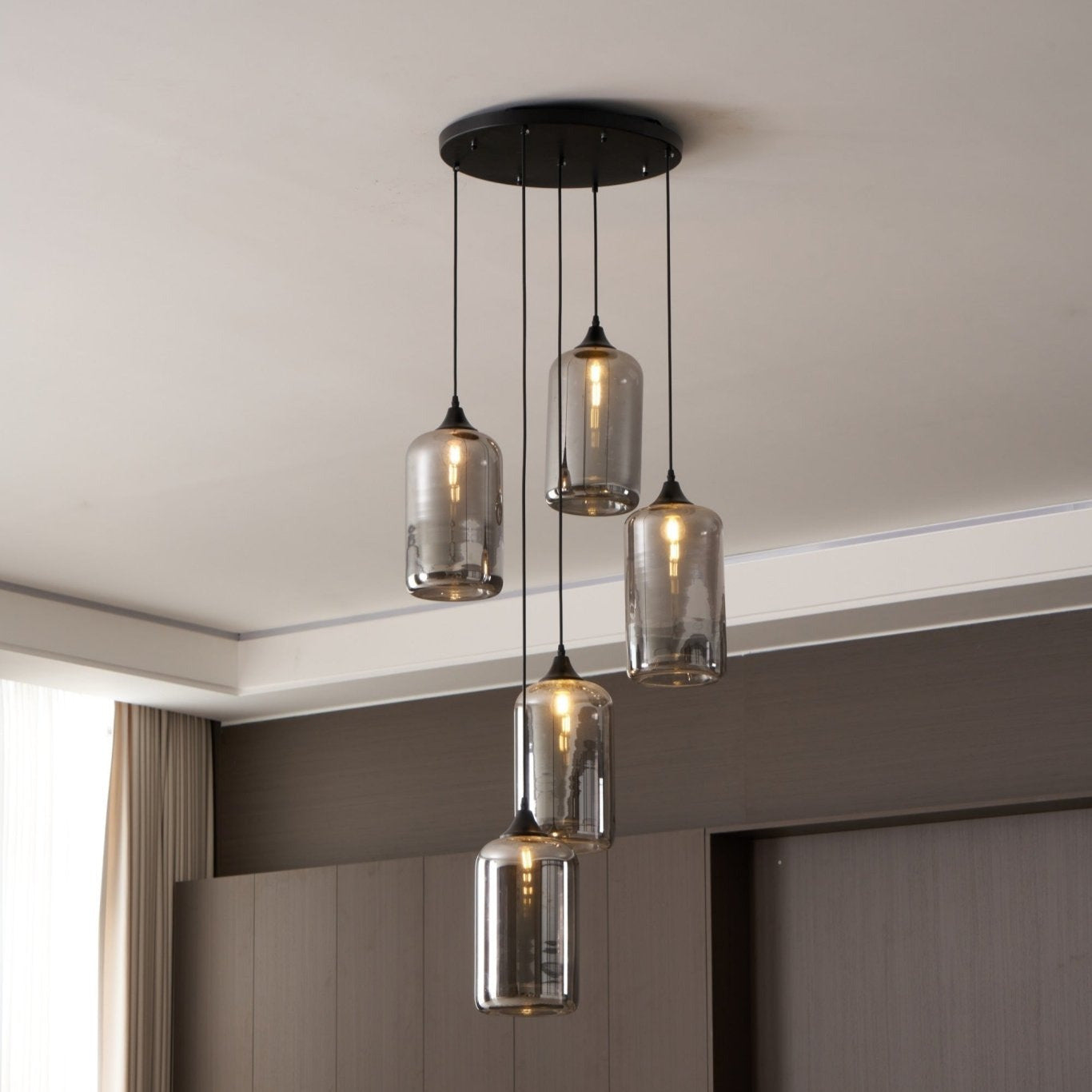 June Suspension Luminaire Industriel Verre Gris Fumé