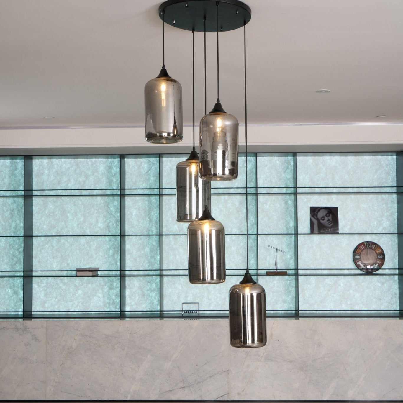 June Suspension Luminaire Industriel Verre Gris Fumé