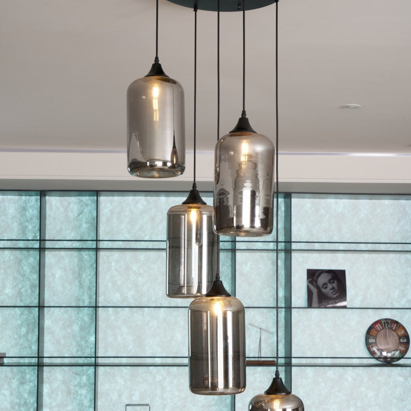 June Suspension Luminaire Industriel Verre Gris Fumé