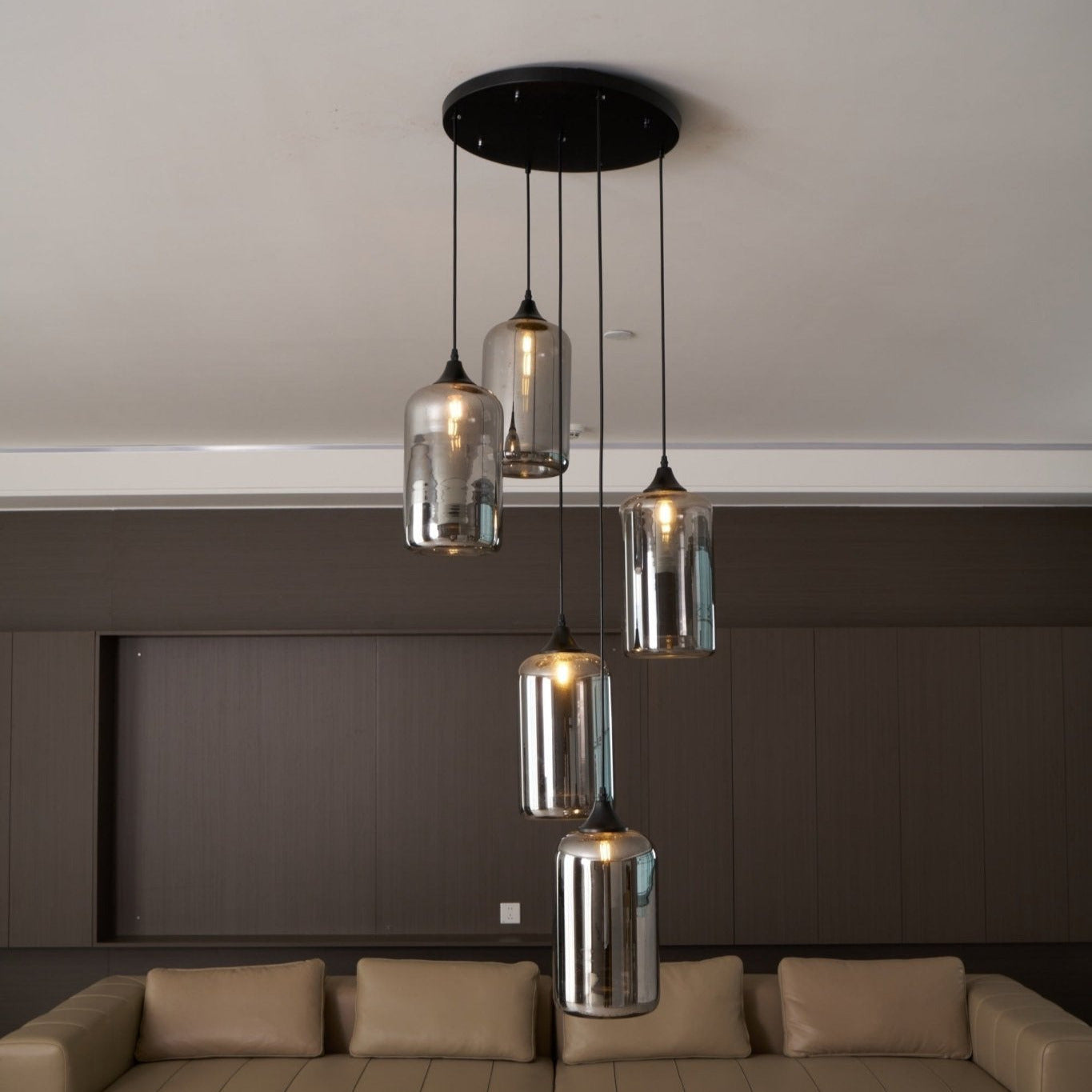 June Suspension Luminaire Industriel Verre Gris Fumé