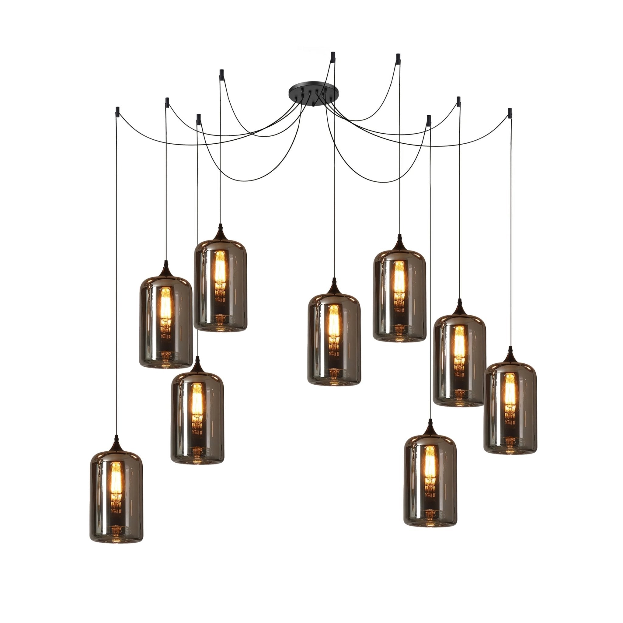 June Suspension Luminaire Industriel Verre Gris Fumé