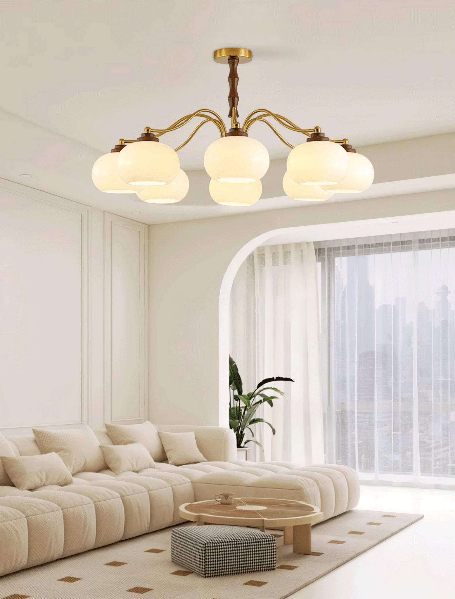 Lustra Lustre Globe en Verre et Noyer