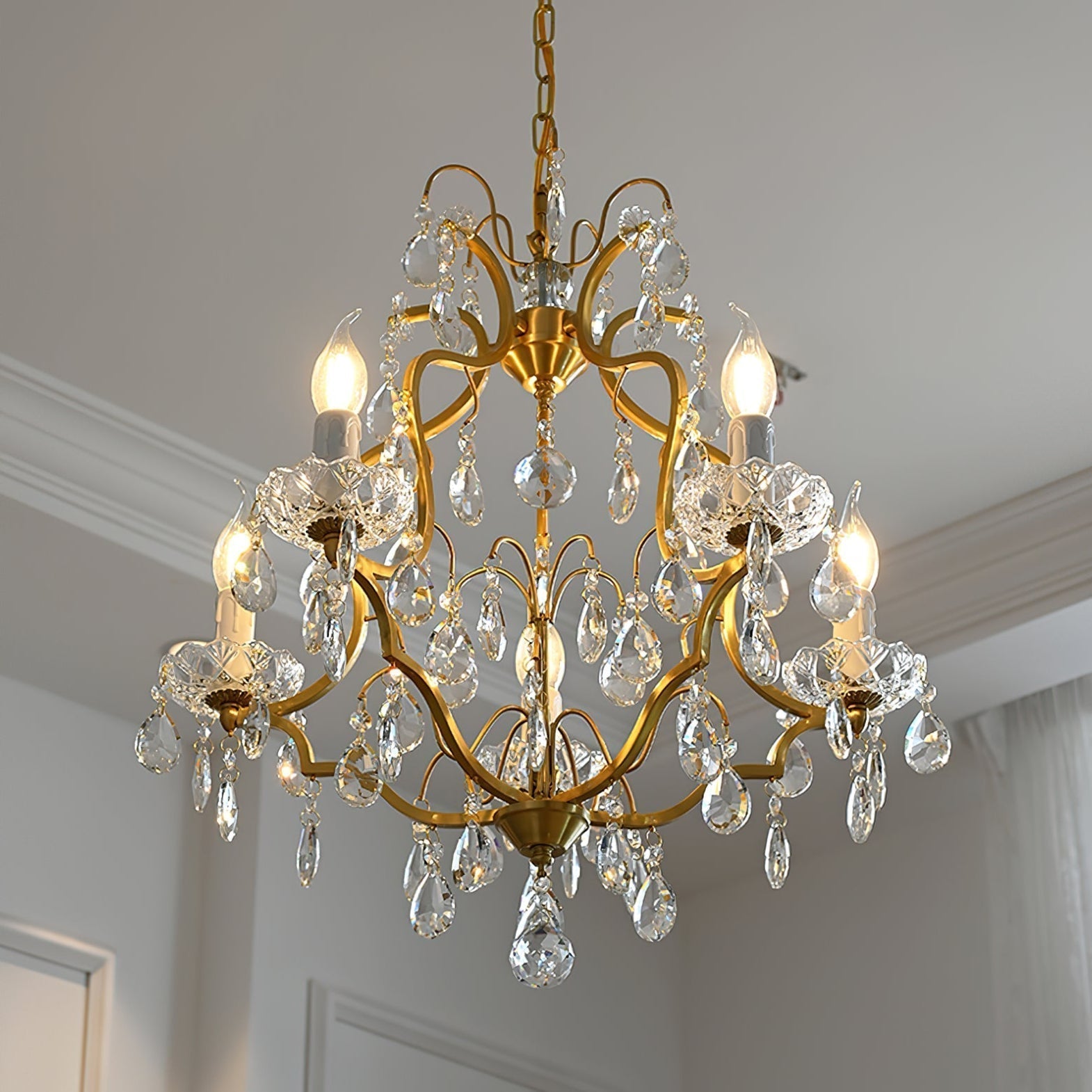 Cevinyra Postmodern Luxe Laiton Cristal Parchemins Lustre
