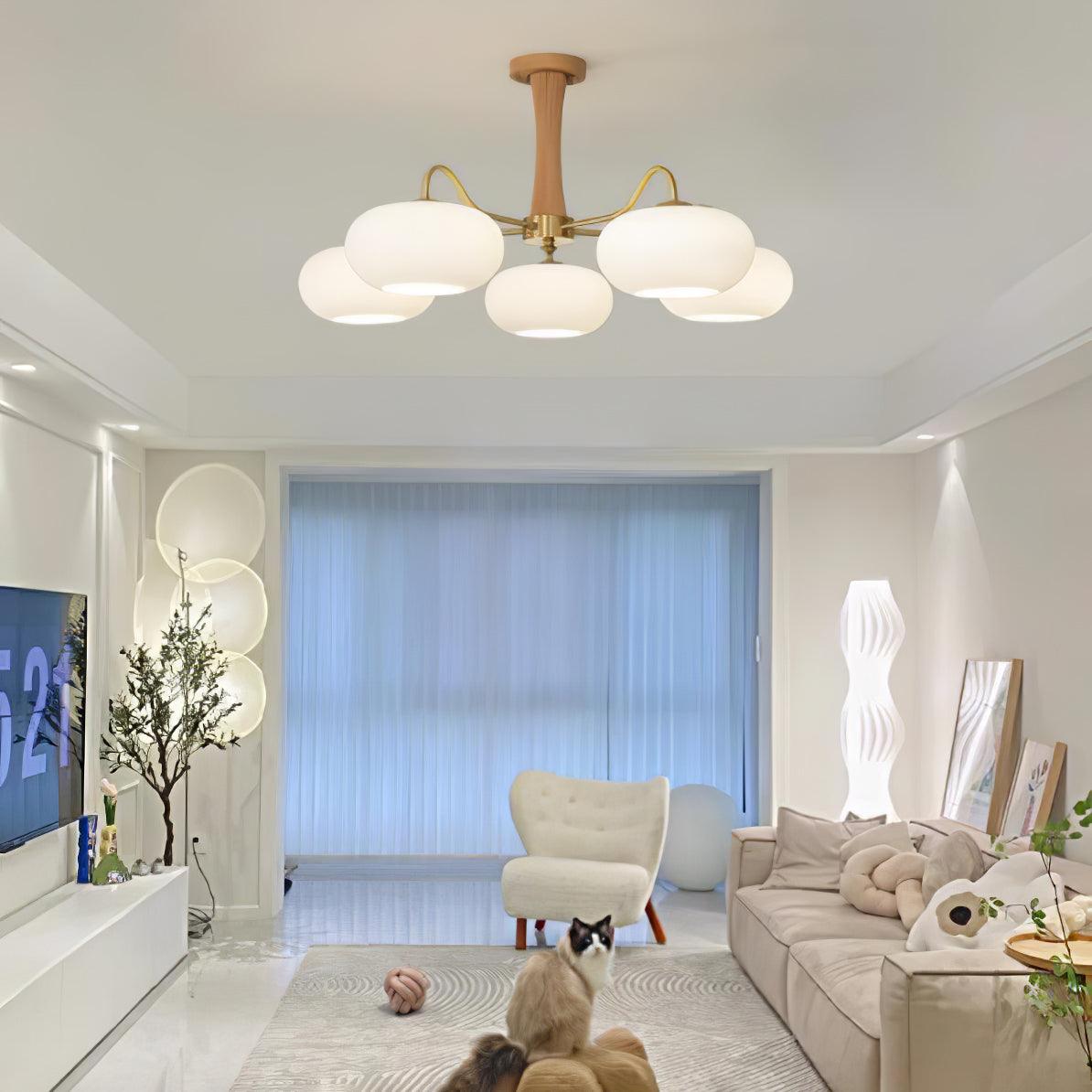 Lustra Lustre en Laiton et Bois Kaki