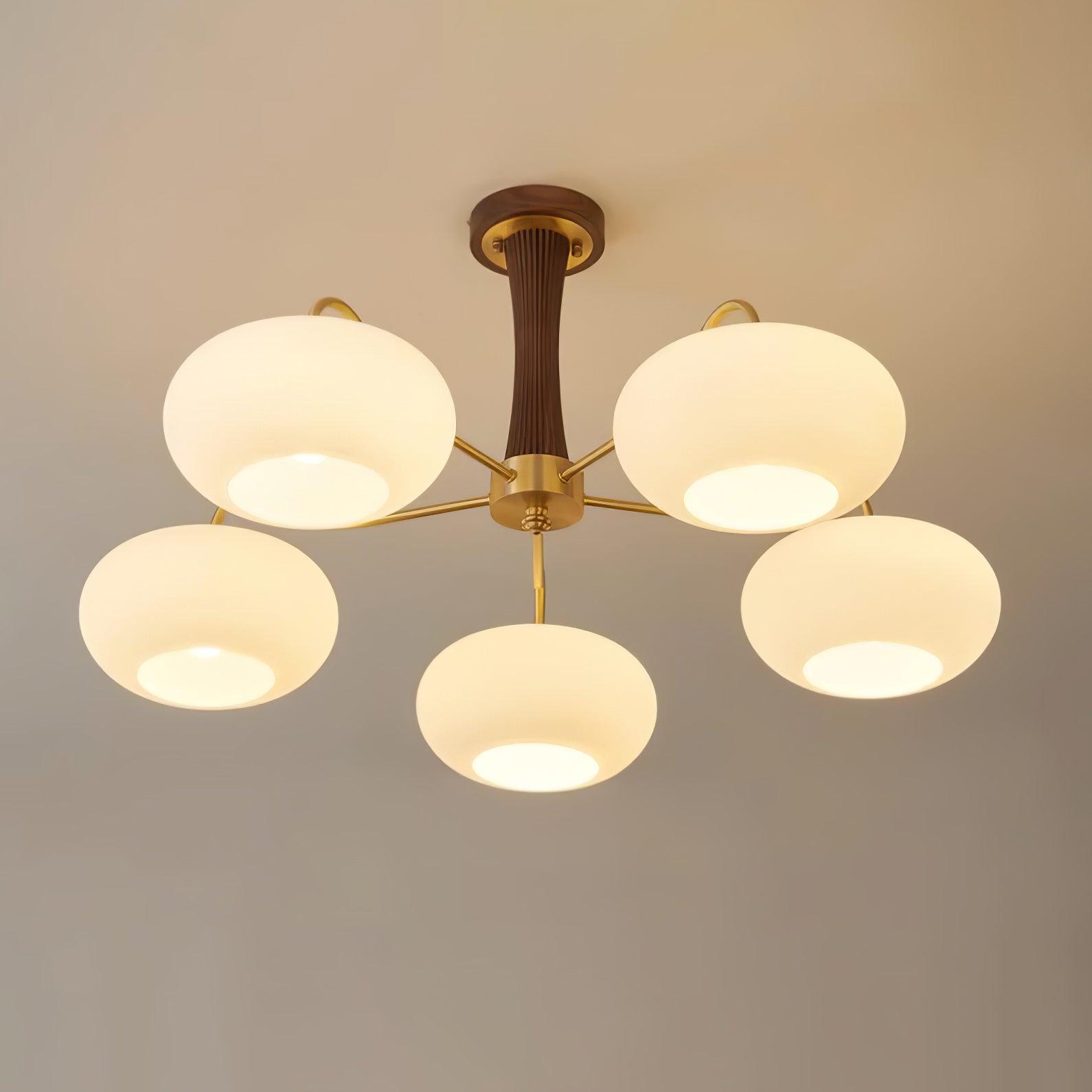 Lustra Lustre en Laiton et Bois Kaki