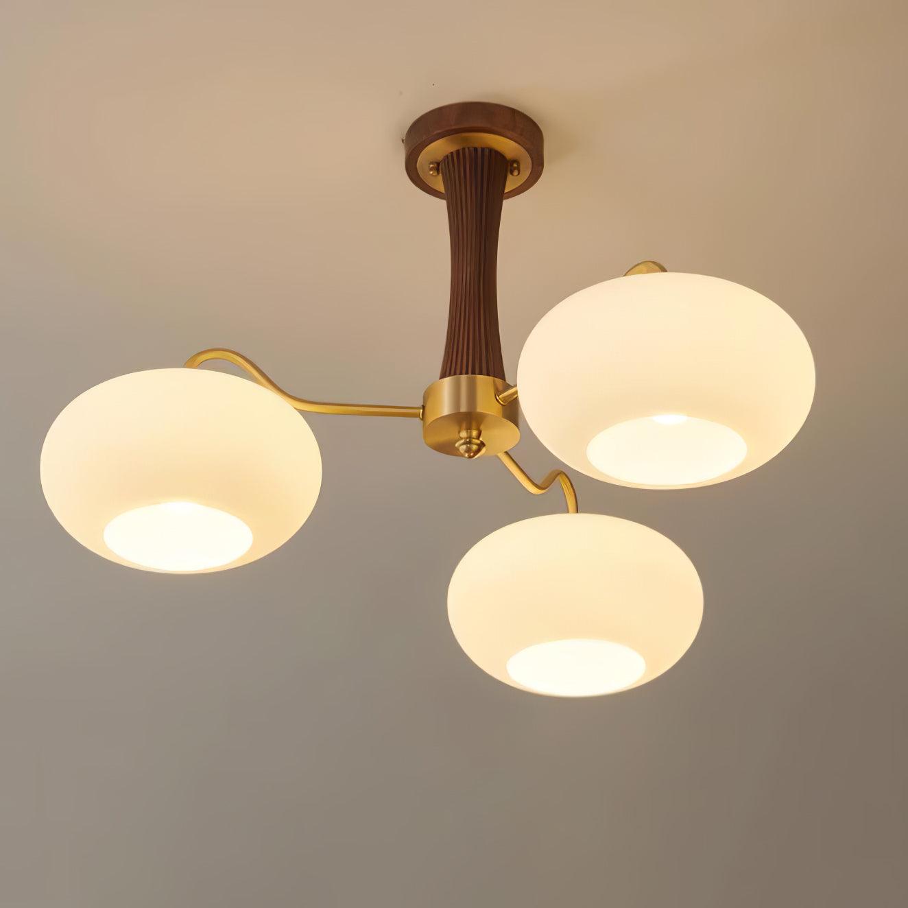 Lustra Lustre en Laiton et Bois Kaki