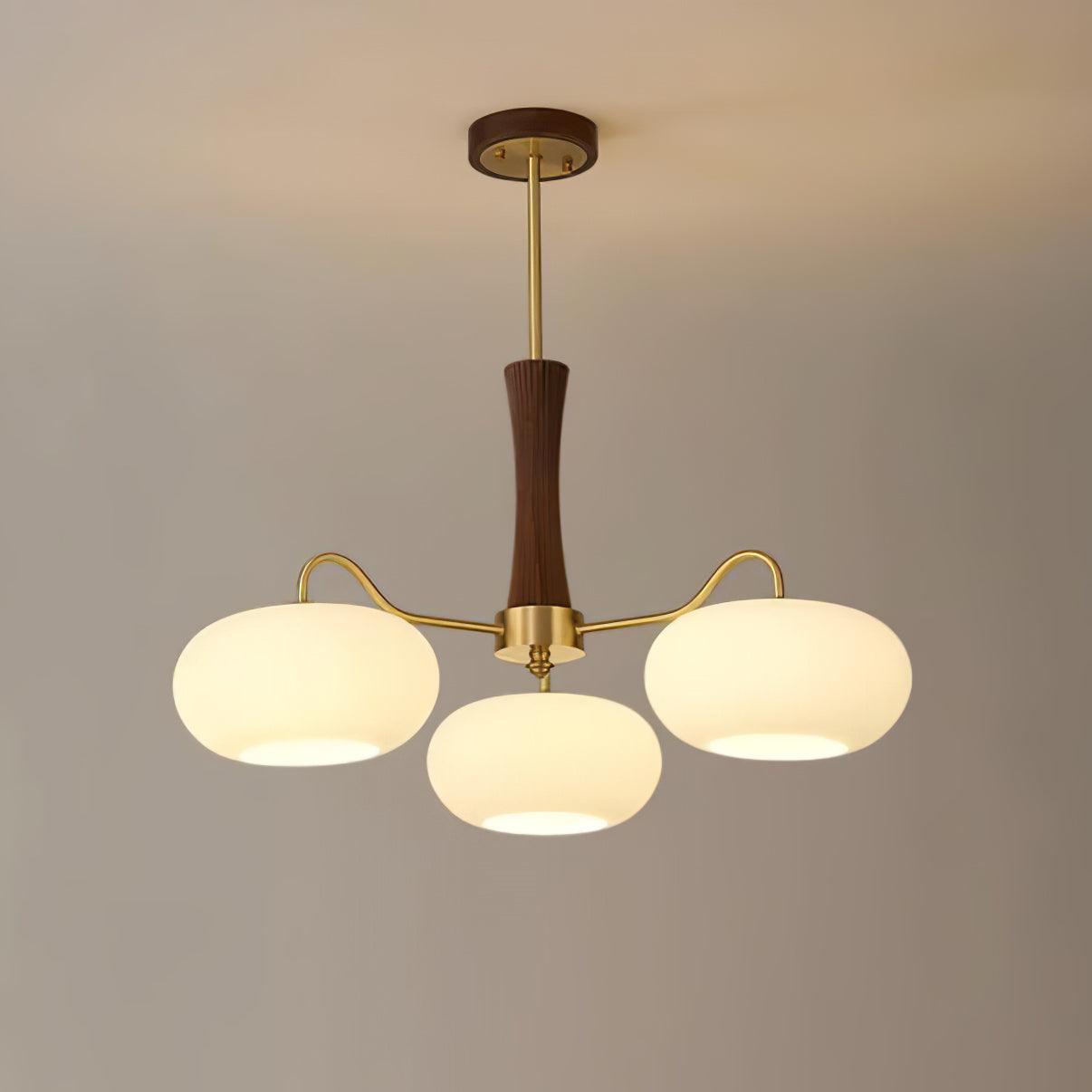 Lustra Lustre en Laiton et Bois Kaki
