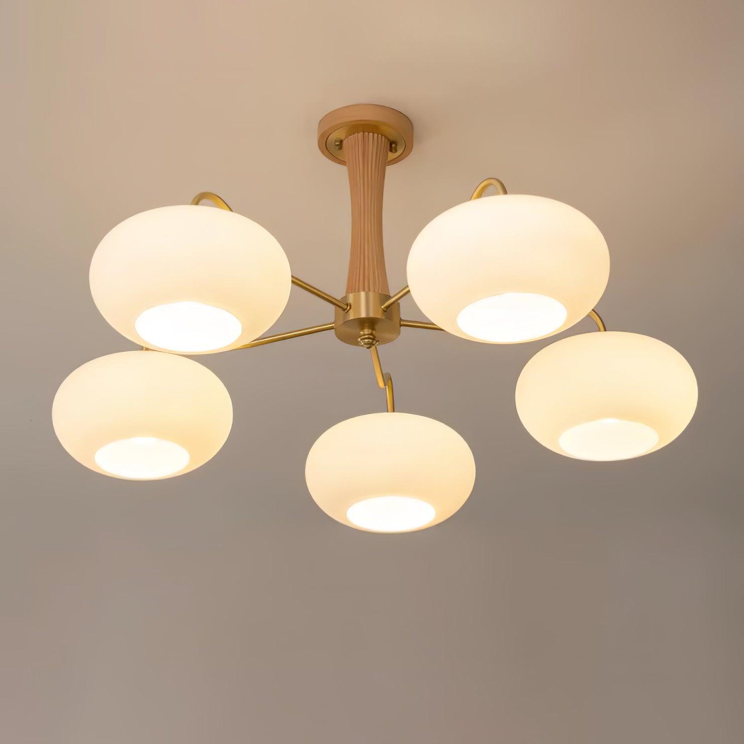 Lustra Lustre en Laiton et Bois Kaki